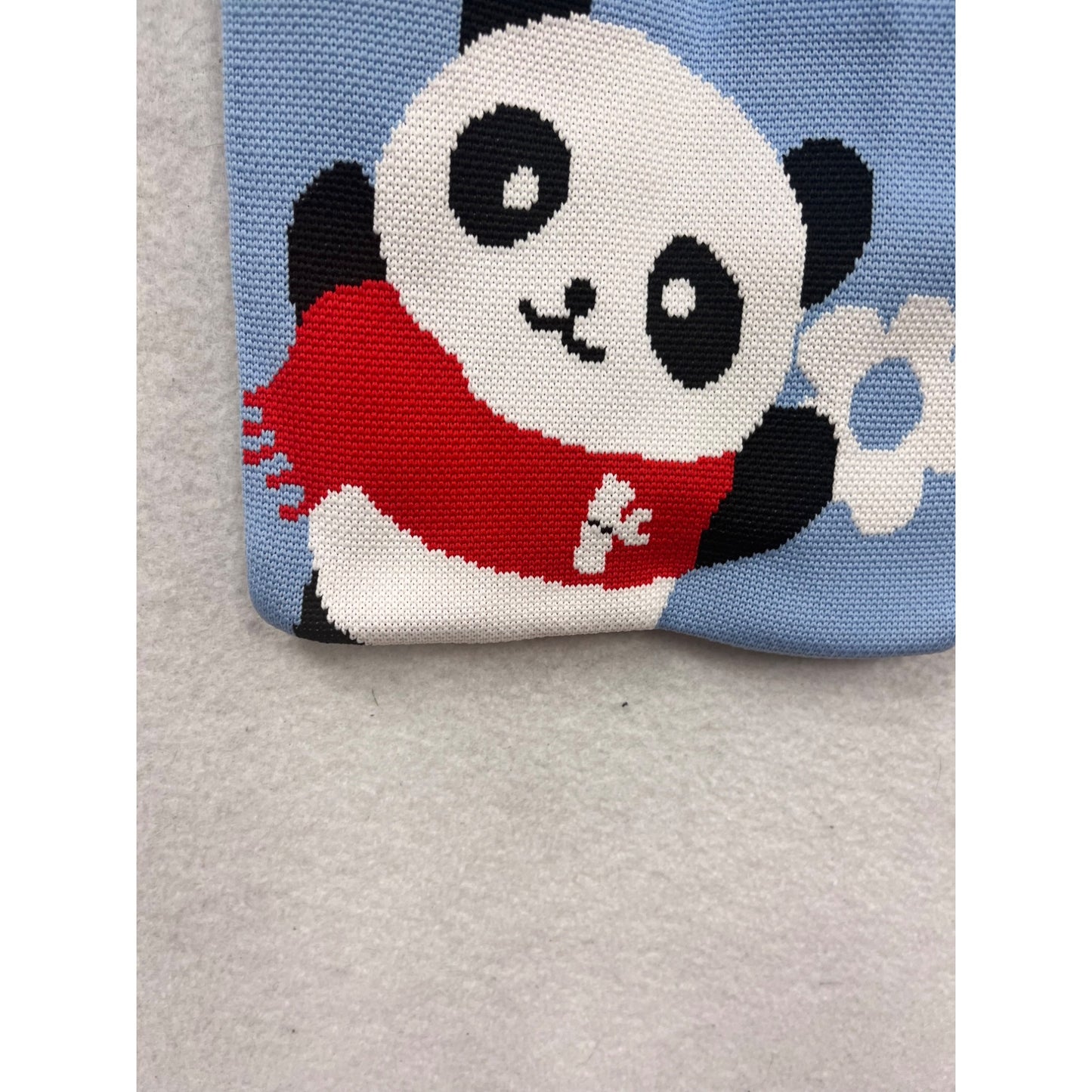 Panda-Themed Blue & White Knit Tote Bag #920A