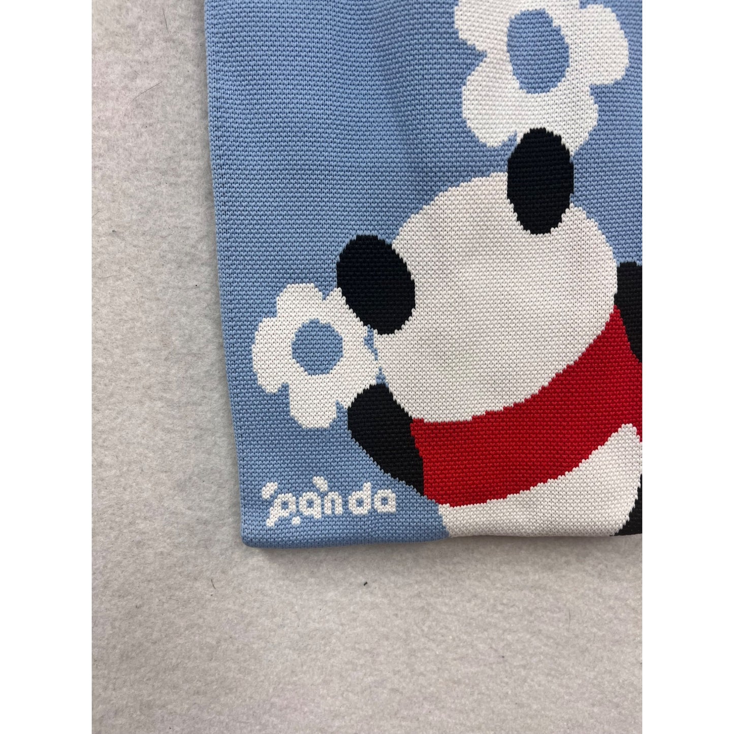 Panda-Themed Blue & White Knit Tote Bag #920A