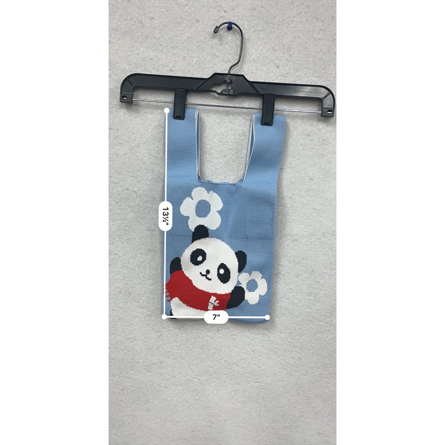 Panda-Themed Blue & White Knit Tote Bag #920A
