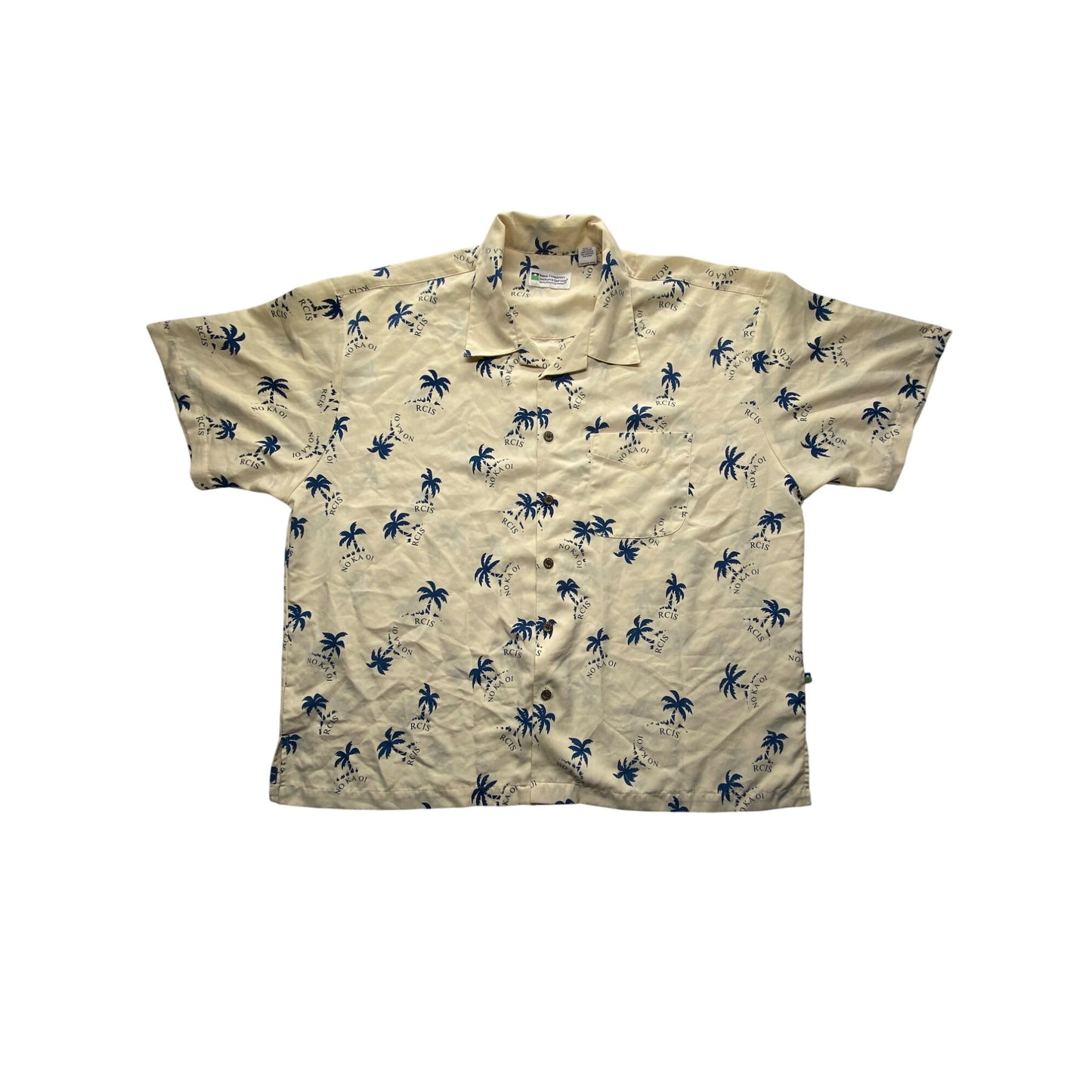 Mens Beige Hawaiian Shirt 3XL By Rural Community Insurance Services Polyester Palm Tree Print #7093
