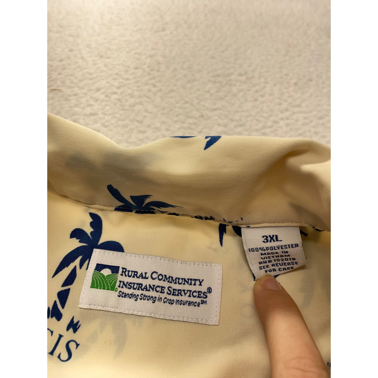 Mens Beige Hawaiian Shirt 3XL By Rural Community Insurance Services Polyester Palm Tree Print #7093