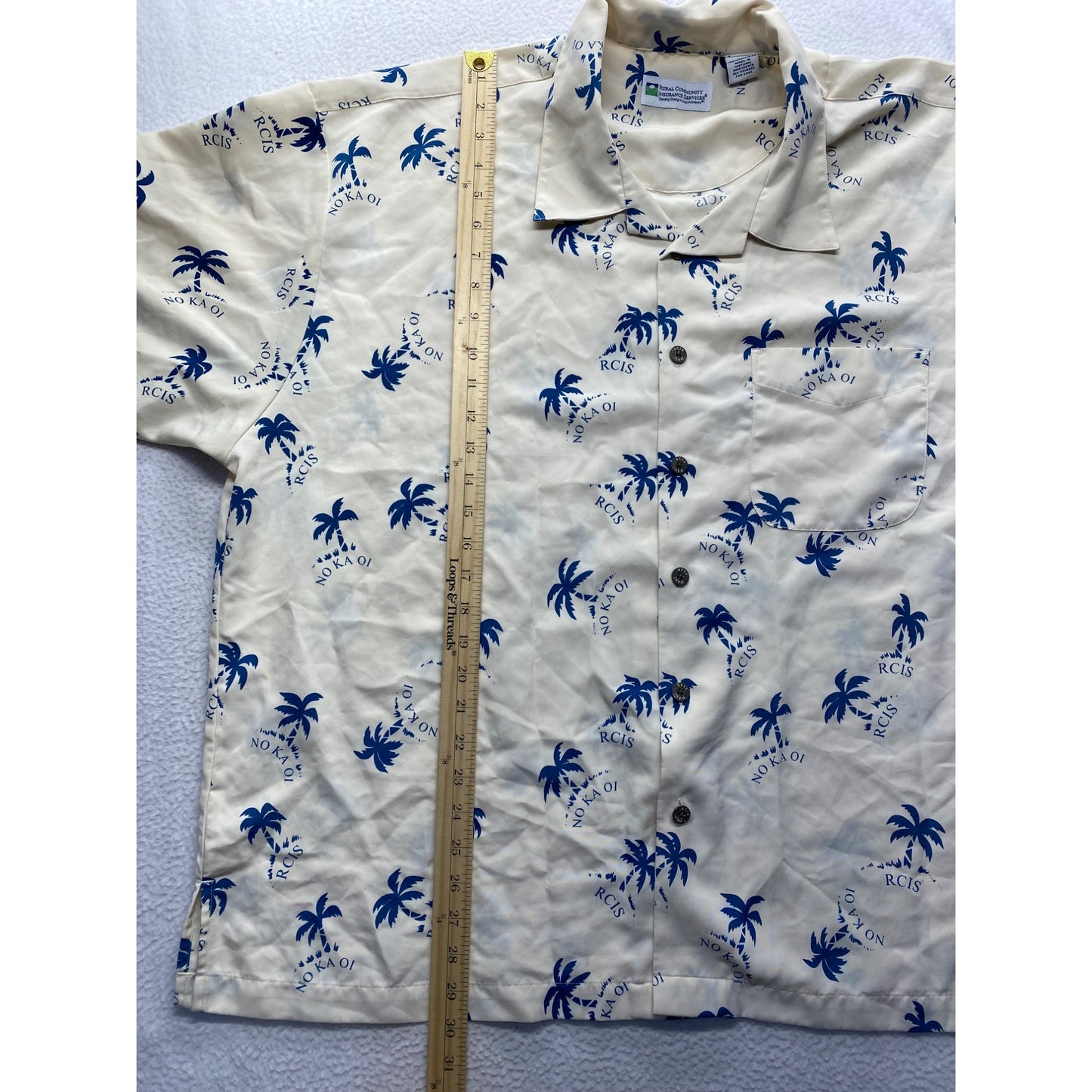 Mens Beige Hawaiian Shirt 3XL By Rural Community Insurance Services Polyester Palm Tree Print #7093