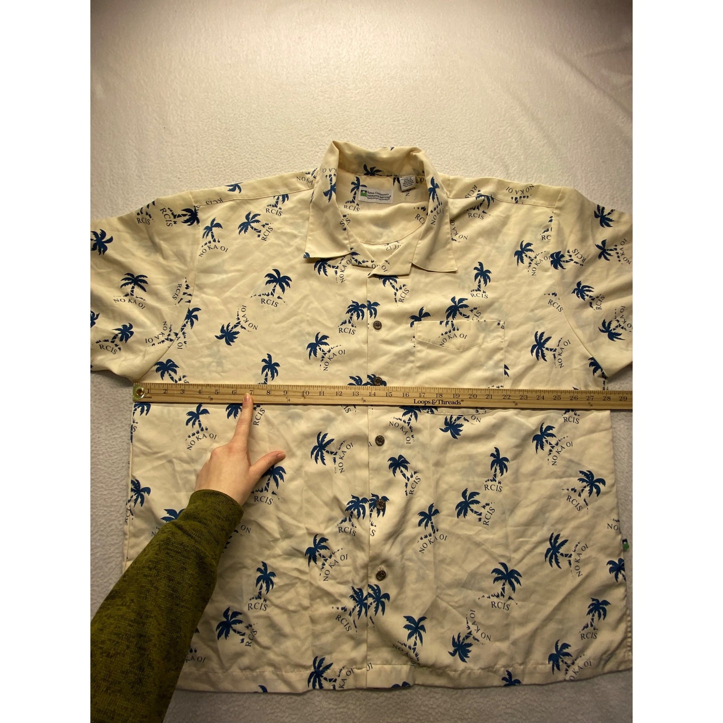 Mens Beige Hawaiian Shirt 3XL By Rural Community Insurance Services Polyester Palm Tree Print #7093