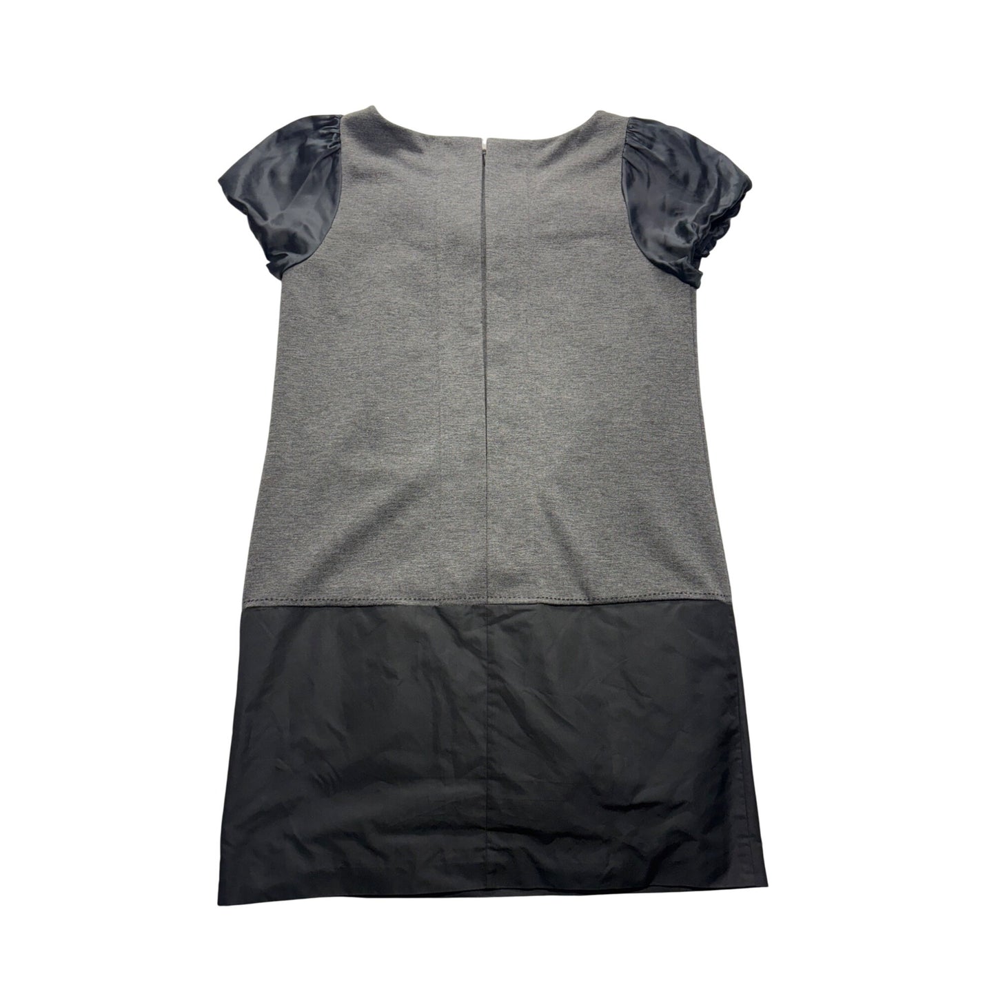 BCBG Max Azria Gray & Black Dress With Satin Sleeves Silk Blend #7708