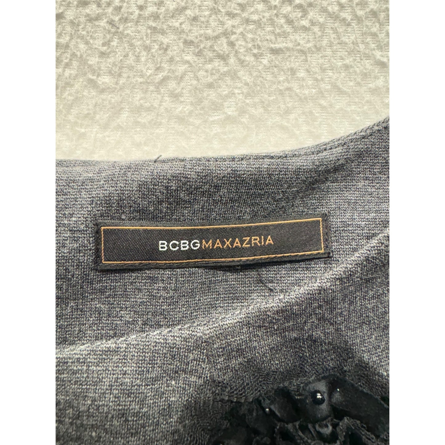 BCBG Max Azria Gray & Black Dress With Satin Sleeves Silk Blend #7708