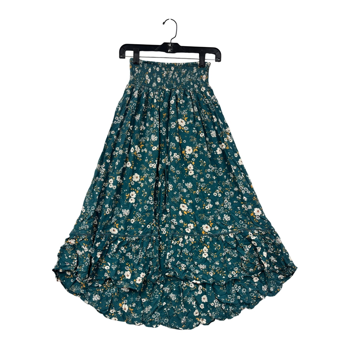 Women’s XS “Patterns Of Peace” Floral High-Low Midi Skirt With Slit #6390