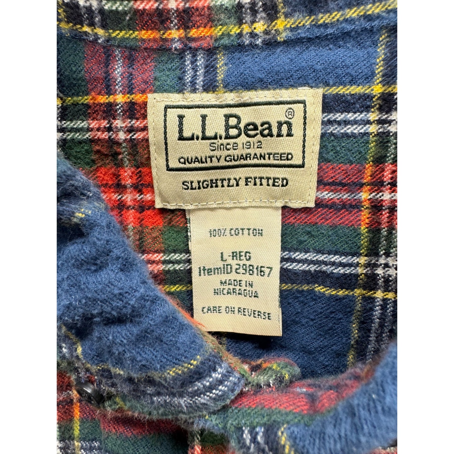 L.L. Bean Slightly Fitted Plaid Button-Down Shirt L-Reg 100% Cotton #7781