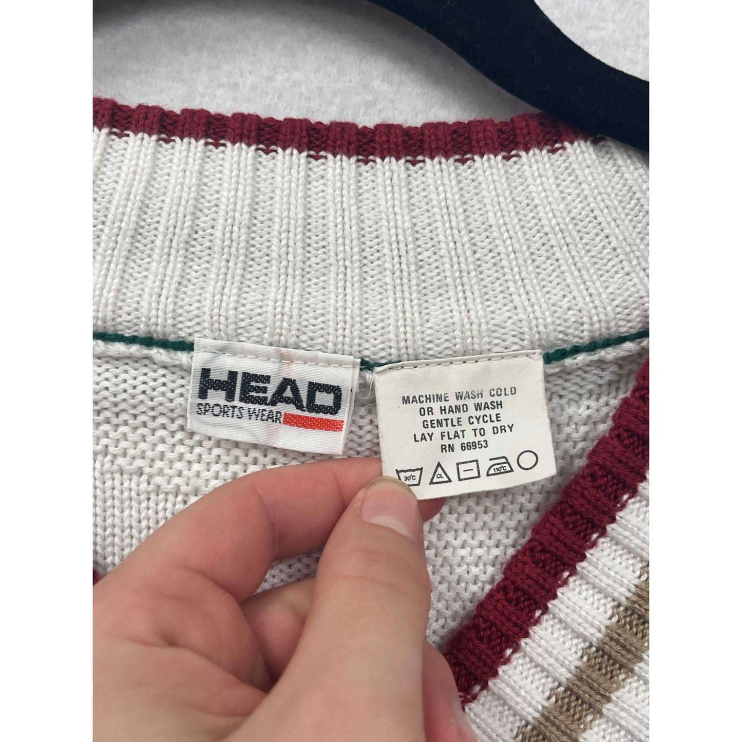 Vintage Wool Head Sportswear Mens XL White V-Neck Sweater W/ US Open Embroidered Patch #6959