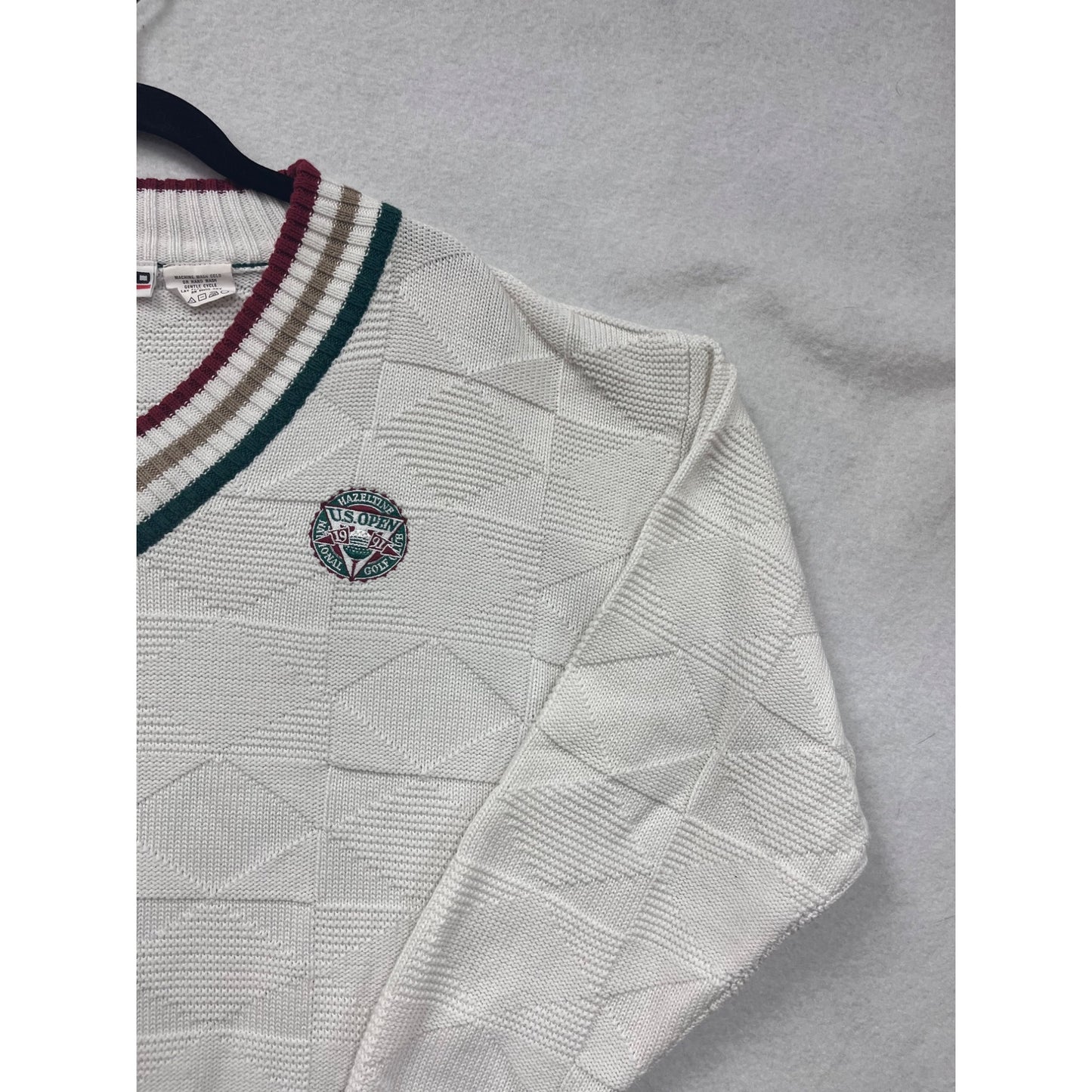 Vintage Wool Head Sportswear Mens XL White V-Neck Sweater W/ US Open Embroidered Patch #6959