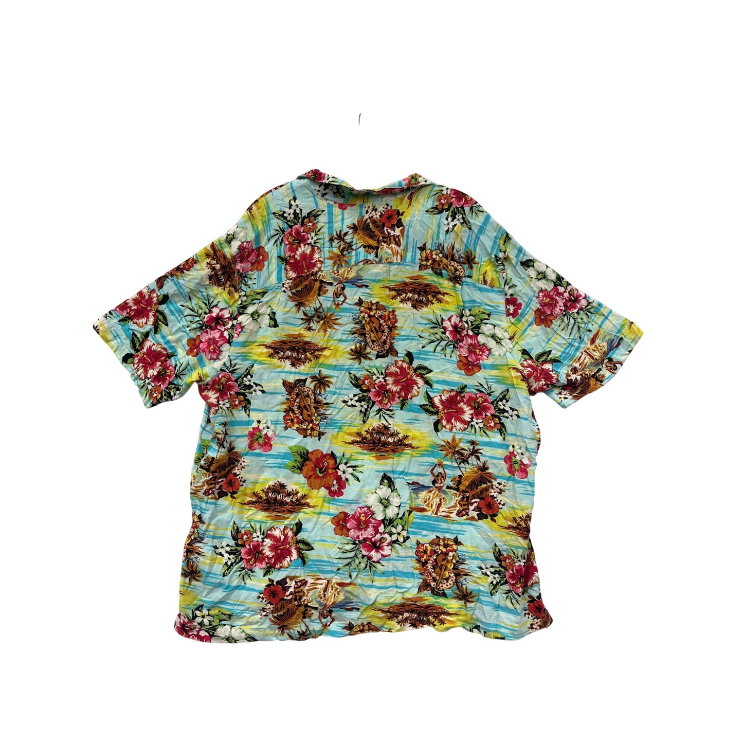 George Mens 2XL Hawaiian Button-Up Shirt Tropical Paradise Print 100% Rayon Short Sleeve #6524