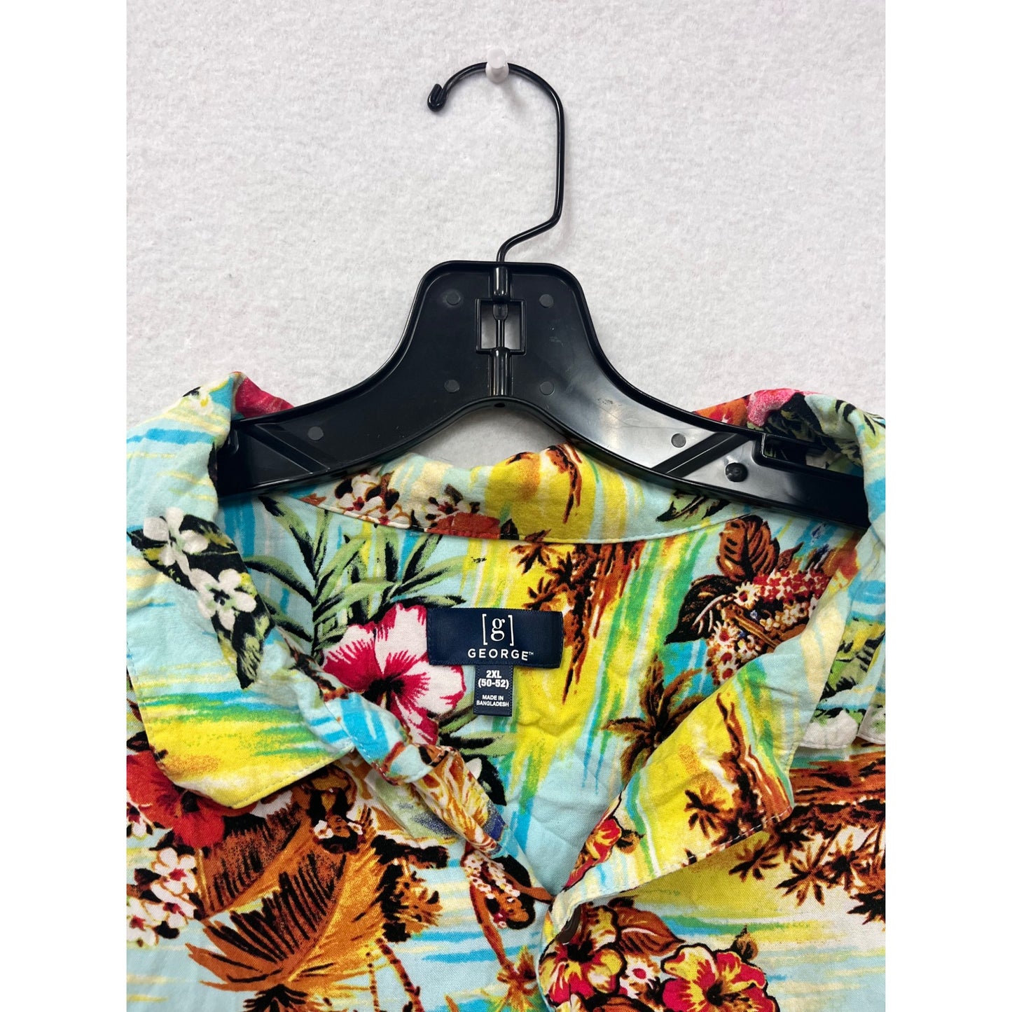 George Mens 2XL Hawaiian Button-Up Shirt Tropical Paradise Print 100% Rayon Short Sleeve #6524