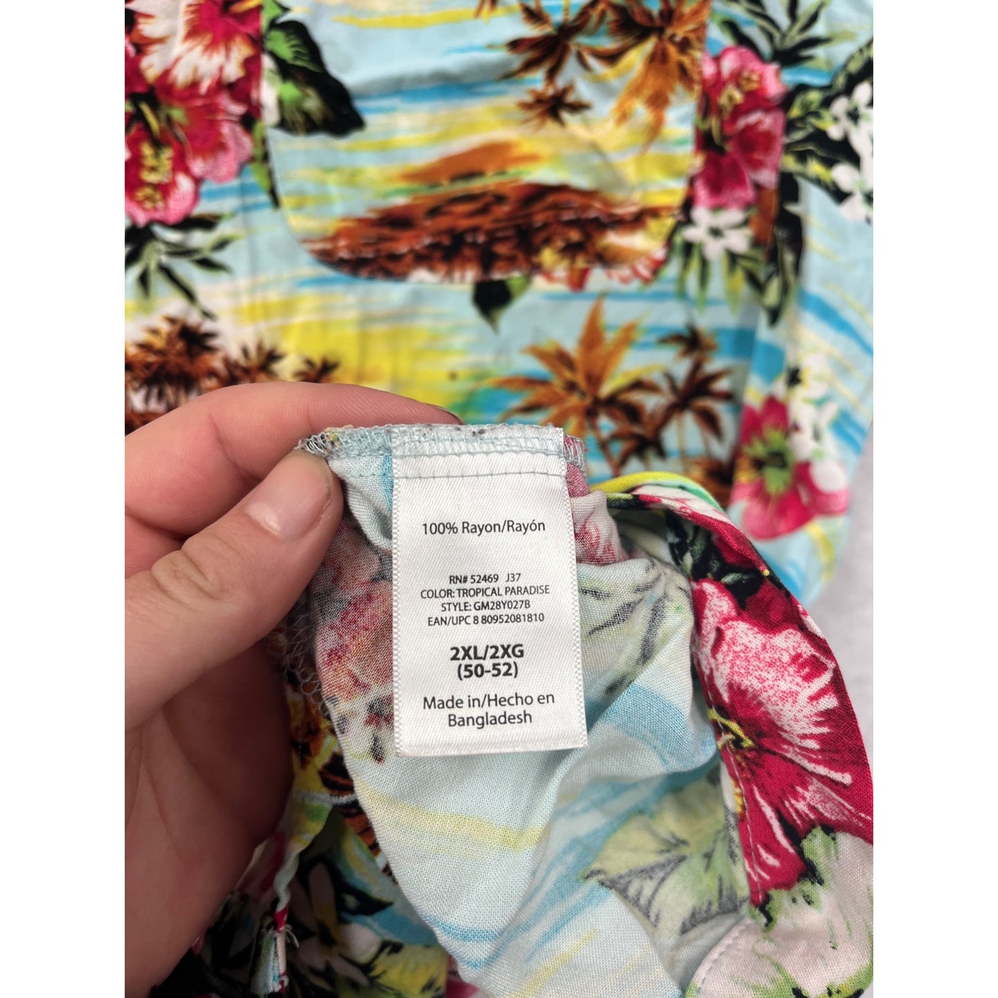 George Mens 2XL Hawaiian Button-Up Shirt Tropical Paradise Print 100% Rayon Short Sleeve #6524