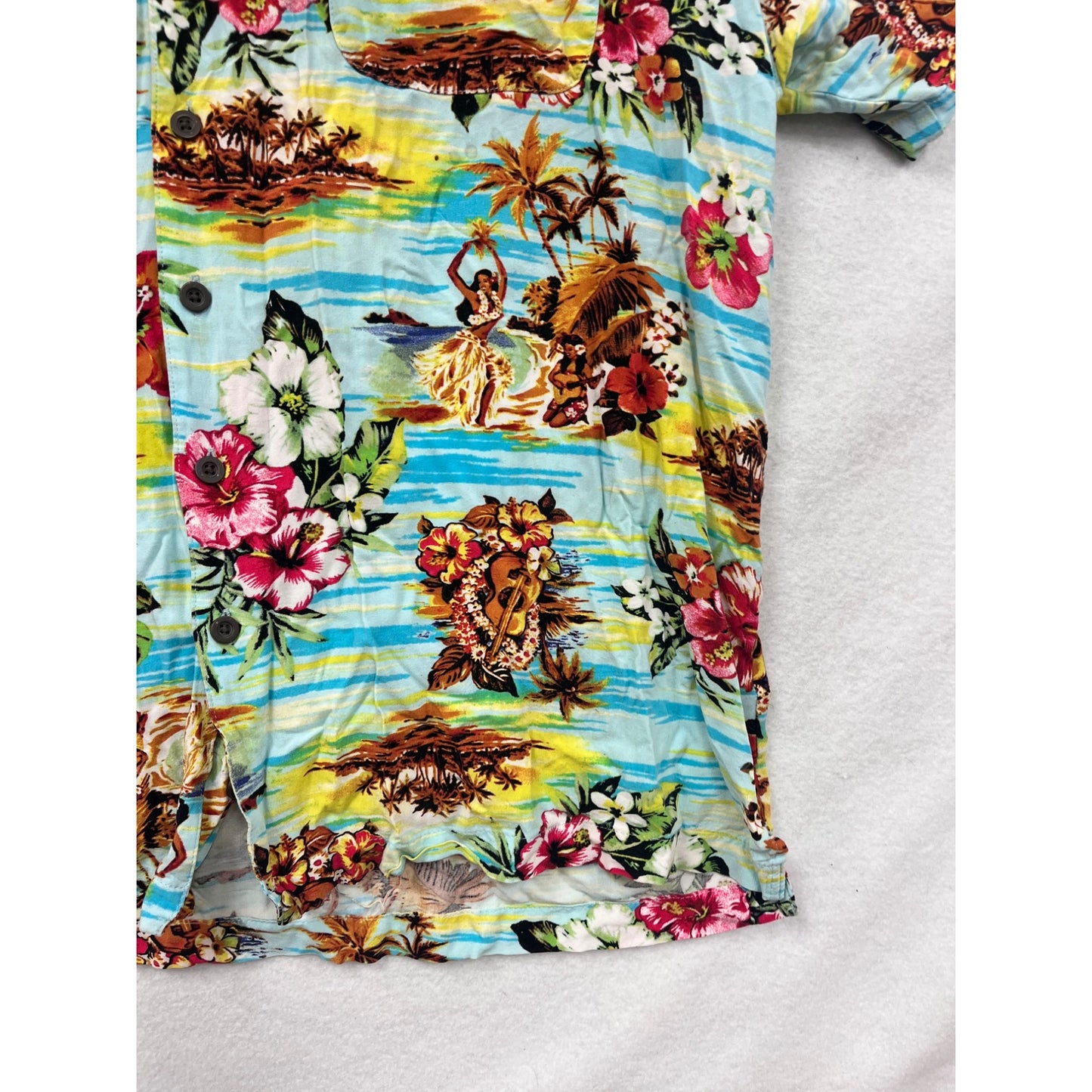 George Mens 2XL Hawaiian Button-Up Shirt Tropical Paradise Print 100% Rayon Short Sleeve #6524