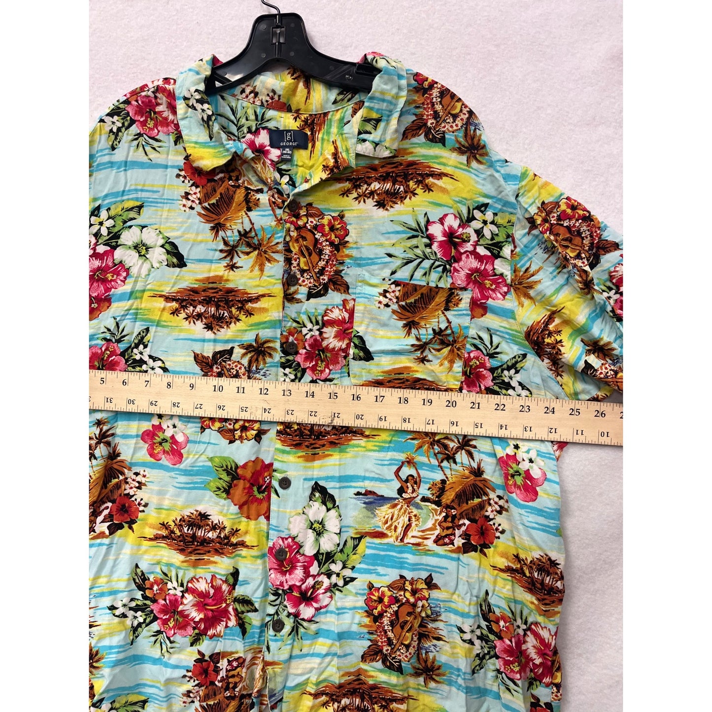 George Mens 2XL Hawaiian Button-Up Shirt Tropical Paradise Print 100% Rayon Short Sleeve #6524