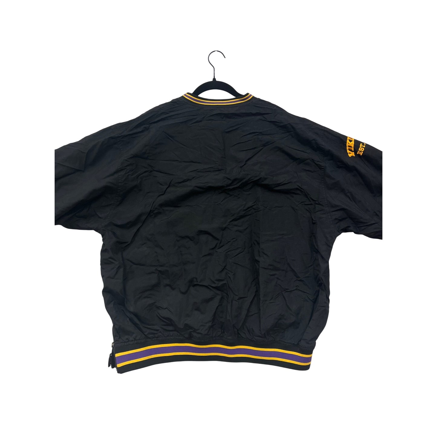 Minnesota Vikings NFL Mens 2XL Black Pullover Jacket With Embroidered Logo & Striped Trim #6943