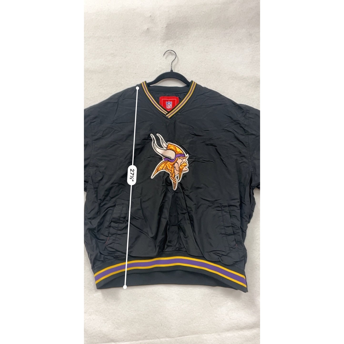 Minnesota Vikings NFL Mens 2XL Black Pullover Jacket With Embroidered Logo & Striped Trim #6943