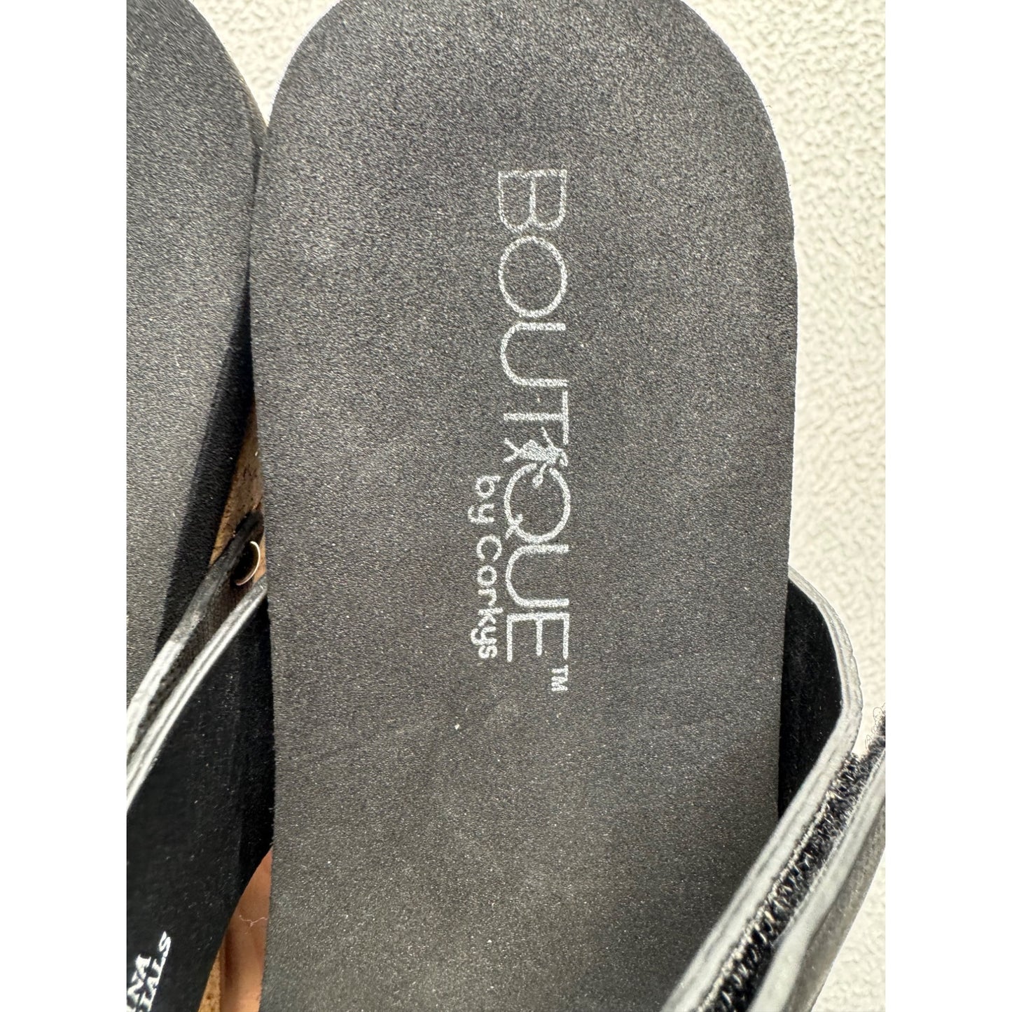 Boutique By Corkys Black Slip-On Wedge Sandals Size 9 #9022