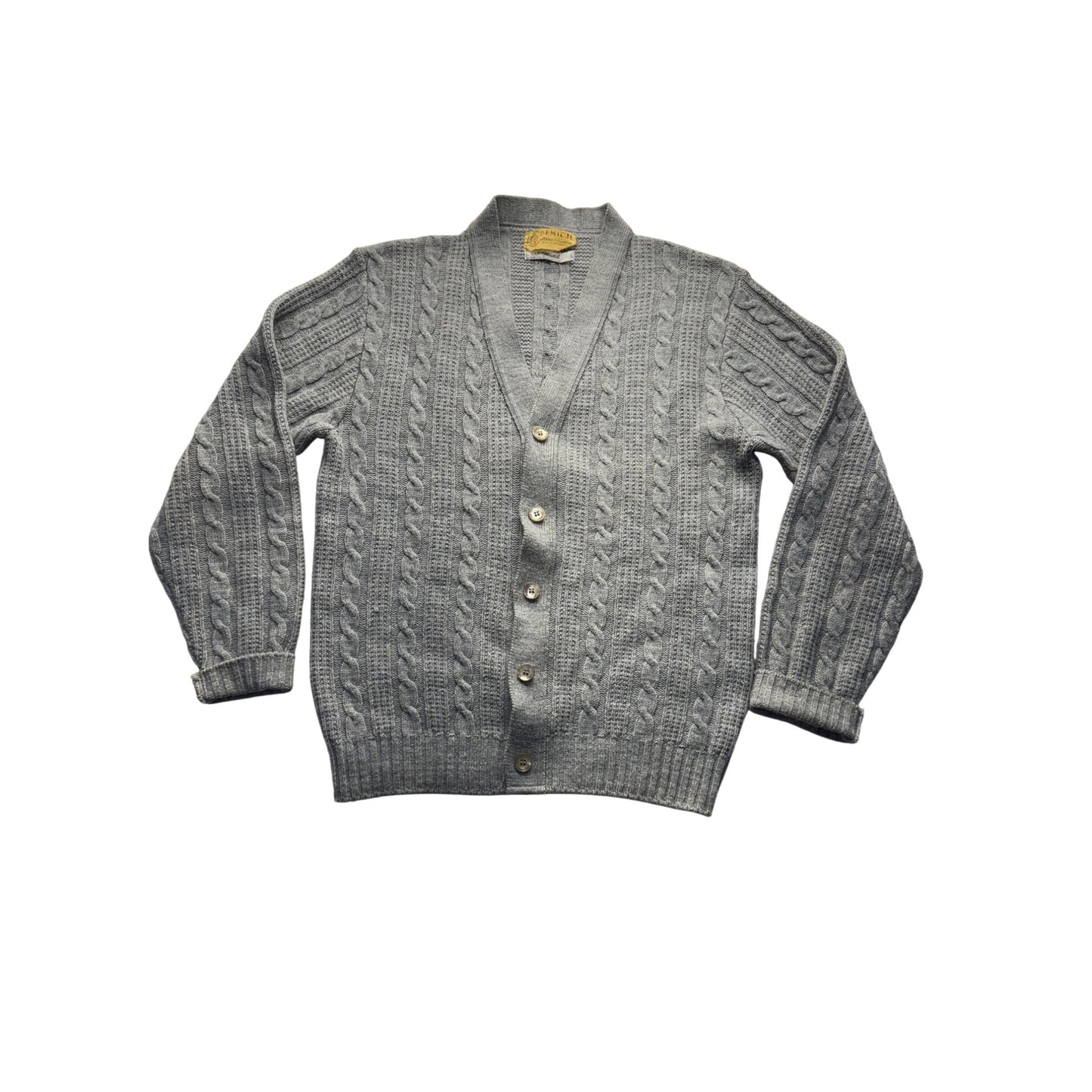 Vintage Bemidji Woolen Mills Mens Gray Cable Knit Cardigan Sweater #7987
