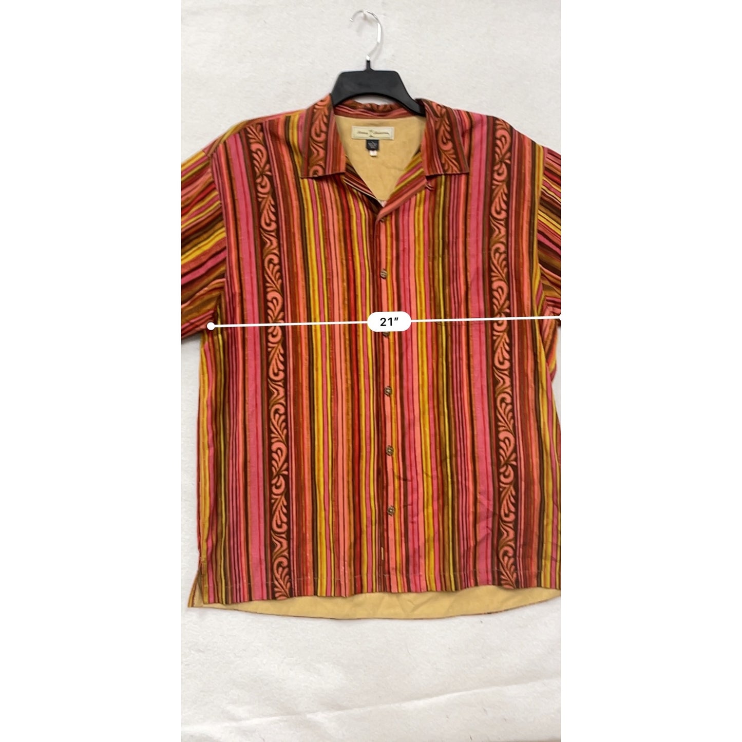 Tommy Bahama Silk Button-Up Shirt Red Stripe Pattern Size L #8340