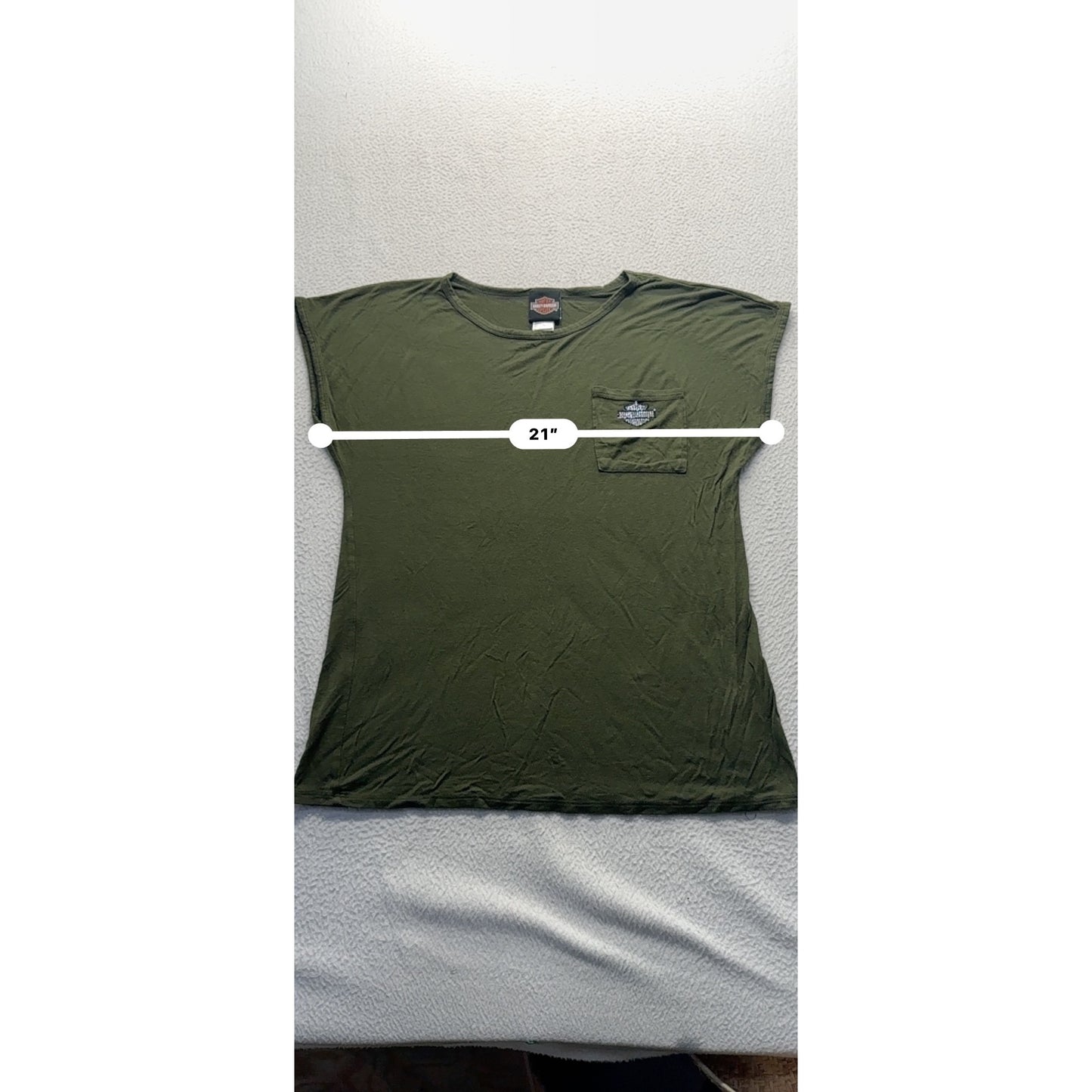 Harley-Davidson Olive Green Graphic Tee Rhinestone Spark Plug Design #9655