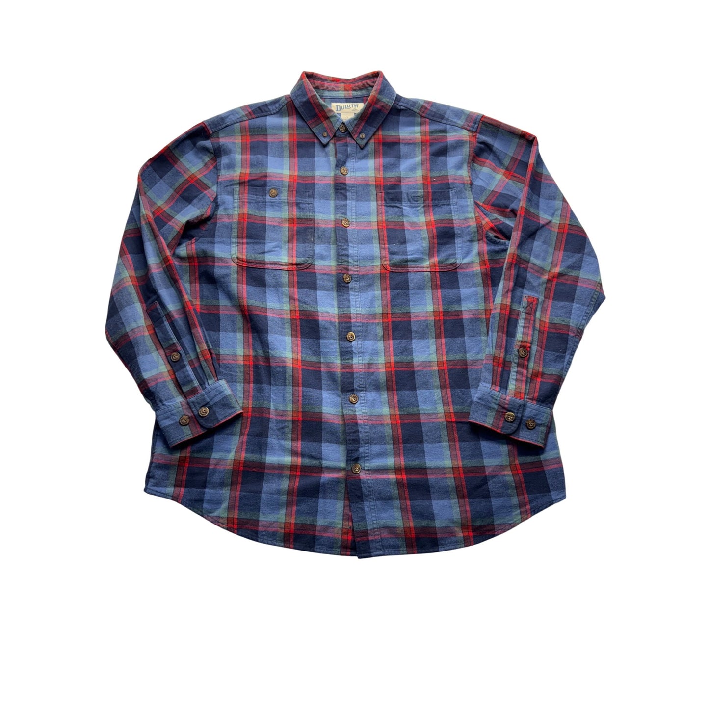Duluth Trading Co Mens Blue & Red Plaid Relaxed Fit Button-Up Shirt Lg #7779