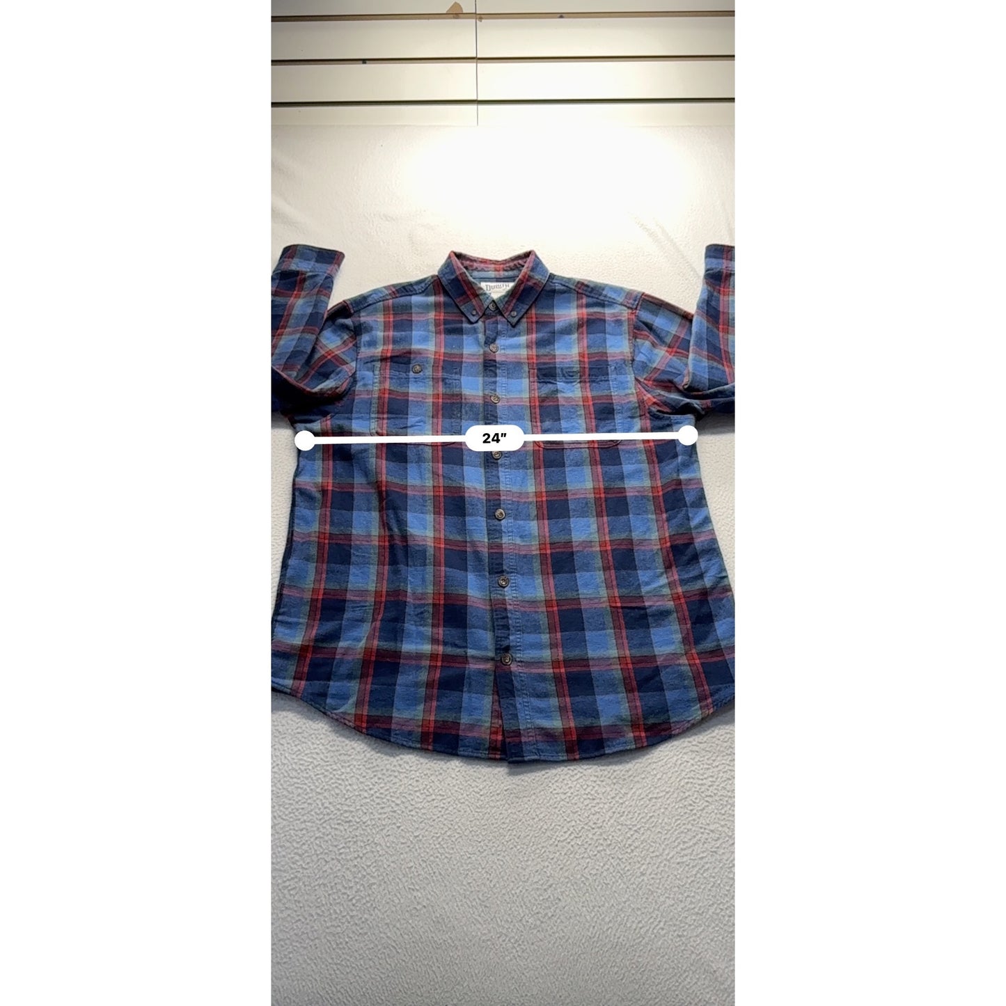 Duluth Trading Co Mens Blue & Red Plaid Relaxed Fit Button-Up Shirt Lg #7779