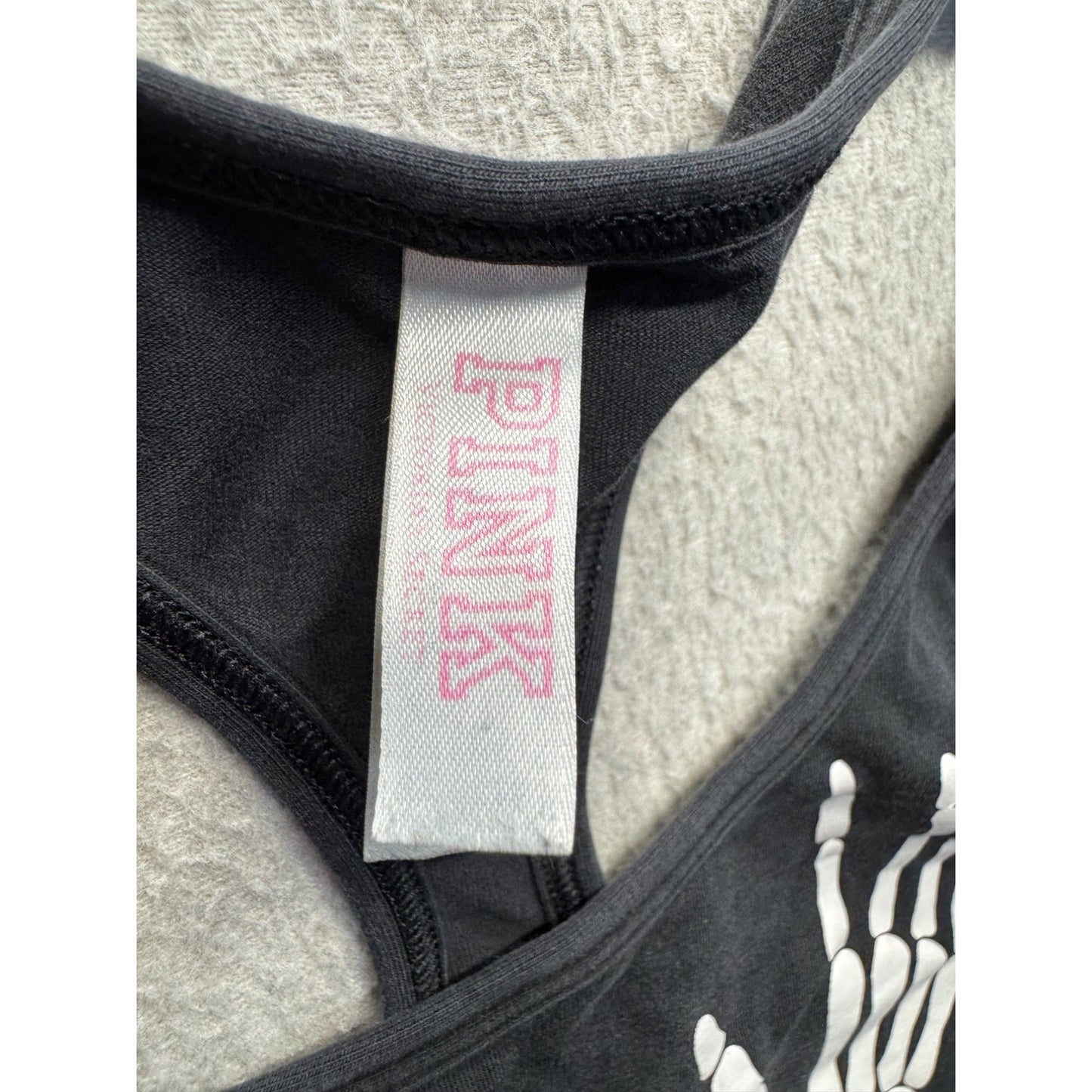 Victorias Secret PINK Skeleton Hand Graphic Sports Bra Racerback Black #317B