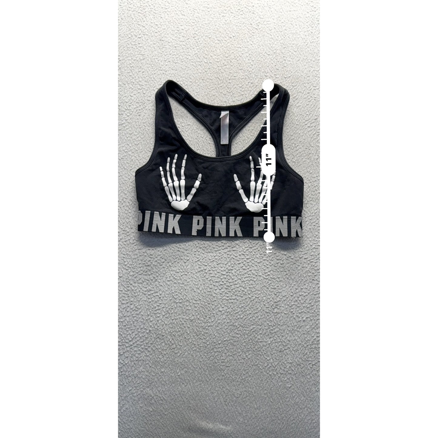Victorias Secret PINK Skeleton Hand Graphic Sports Bra Racerback Black #317B
