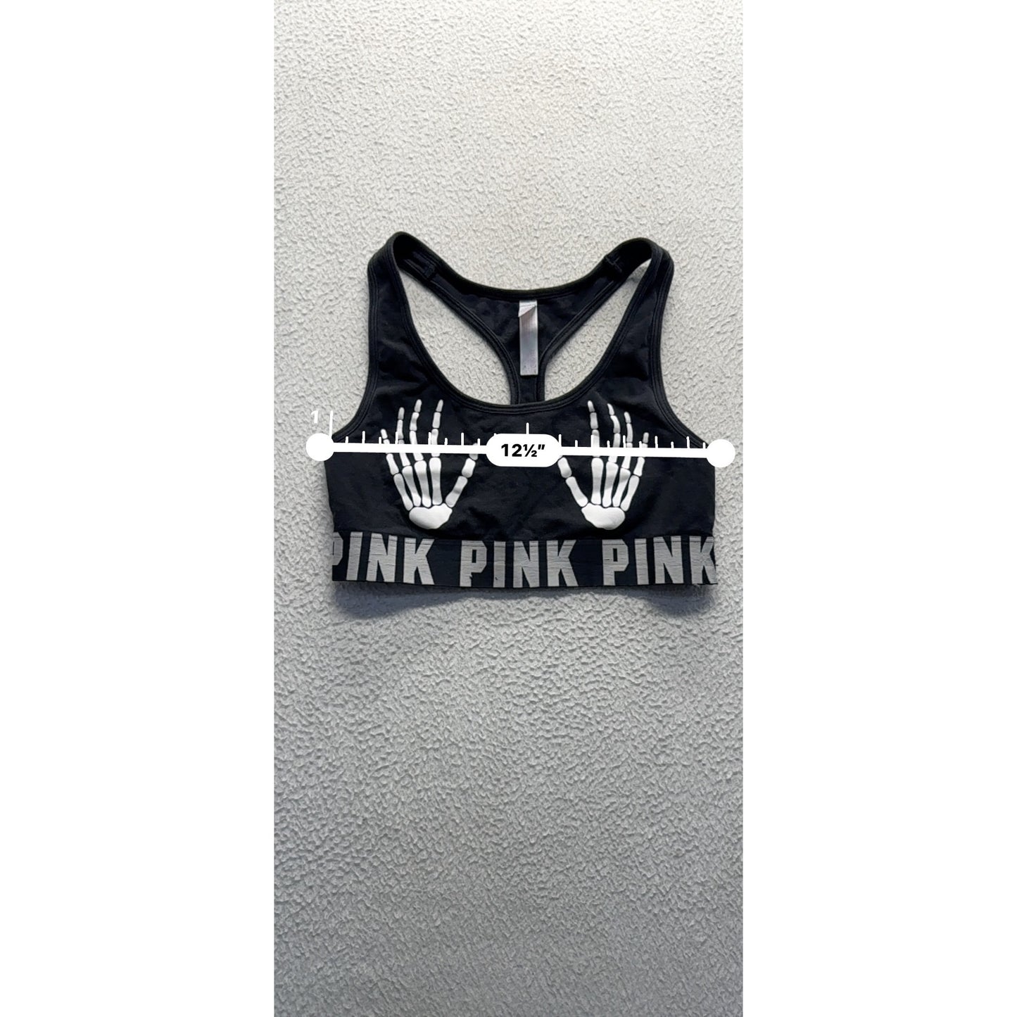 Victorias Secret PINK Skeleton Hand Graphic Sports Bra Racerback Black #317B