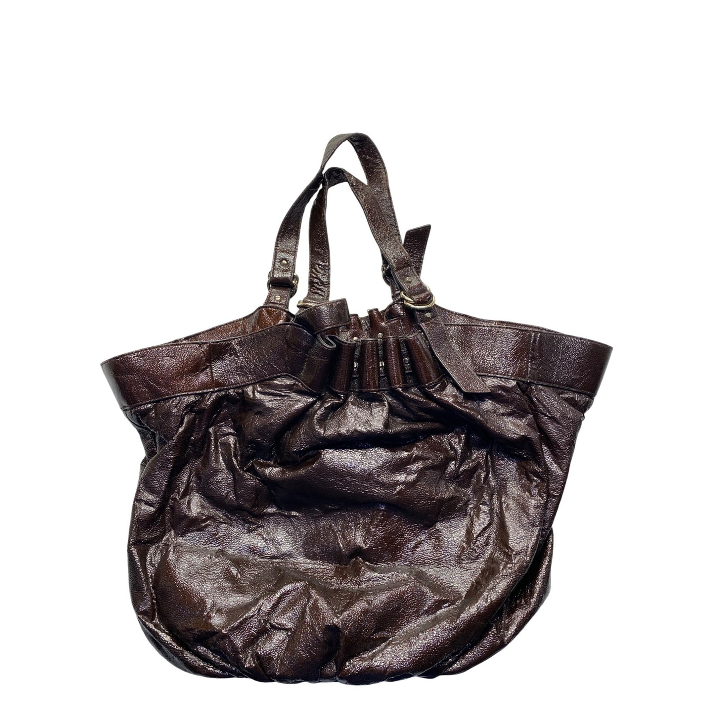 Loeffler Randall Brown Tote Bag With Dual Handles & Ruffle Detail #5963