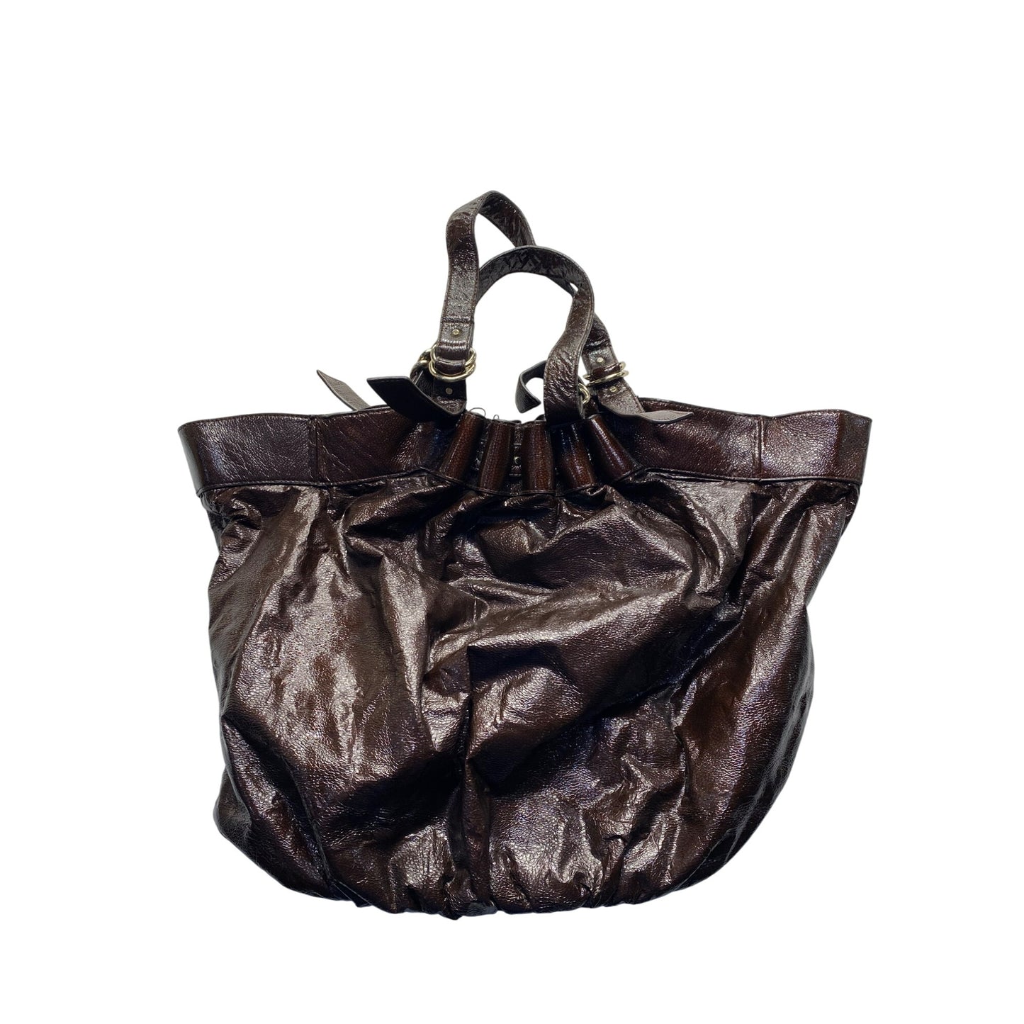 Loeffler Randall Brown Tote Bag With Dual Handles & Ruffle Detail #5963