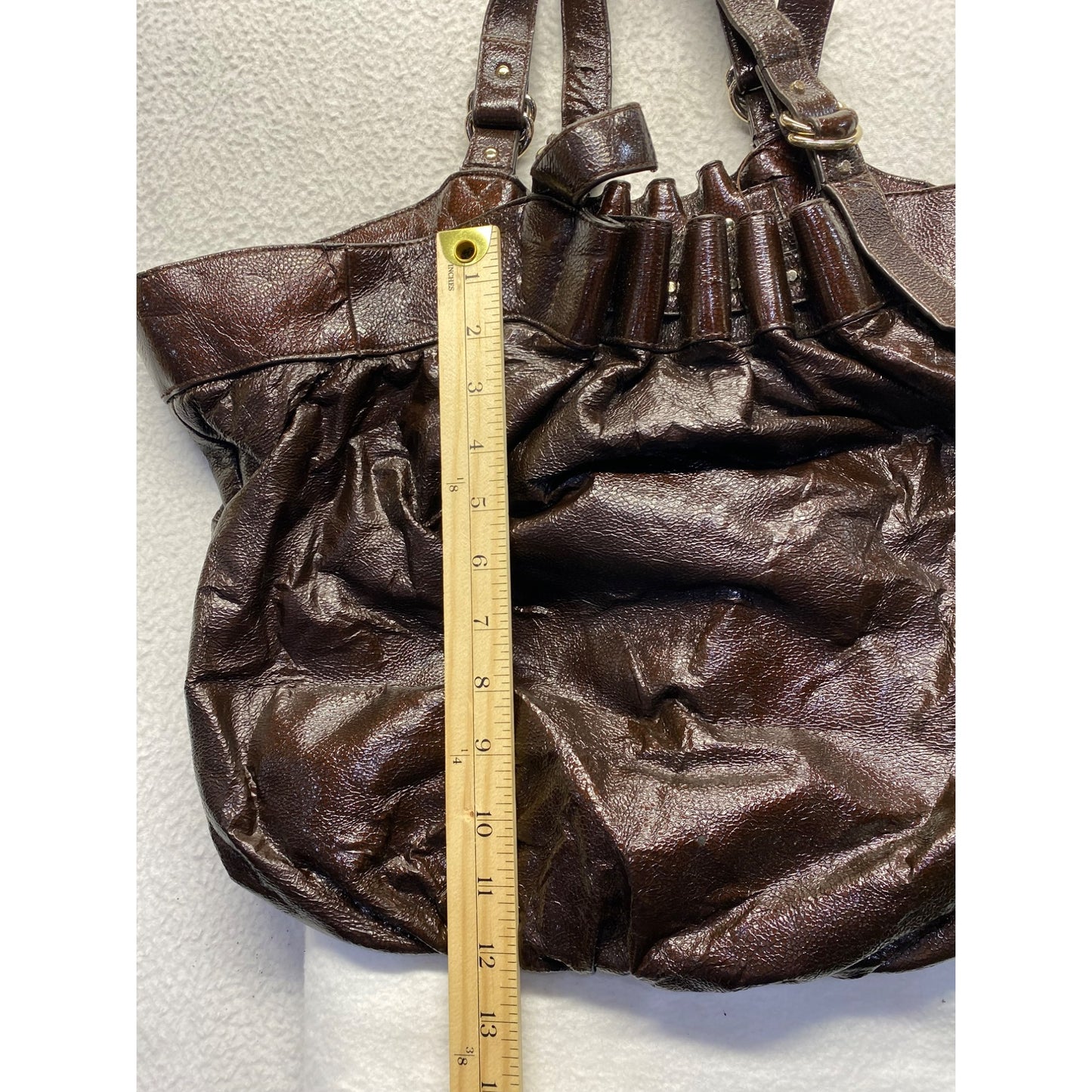 Loeffler Randall Brown Tote Bag With Dual Handles & Ruffle Detail #5963