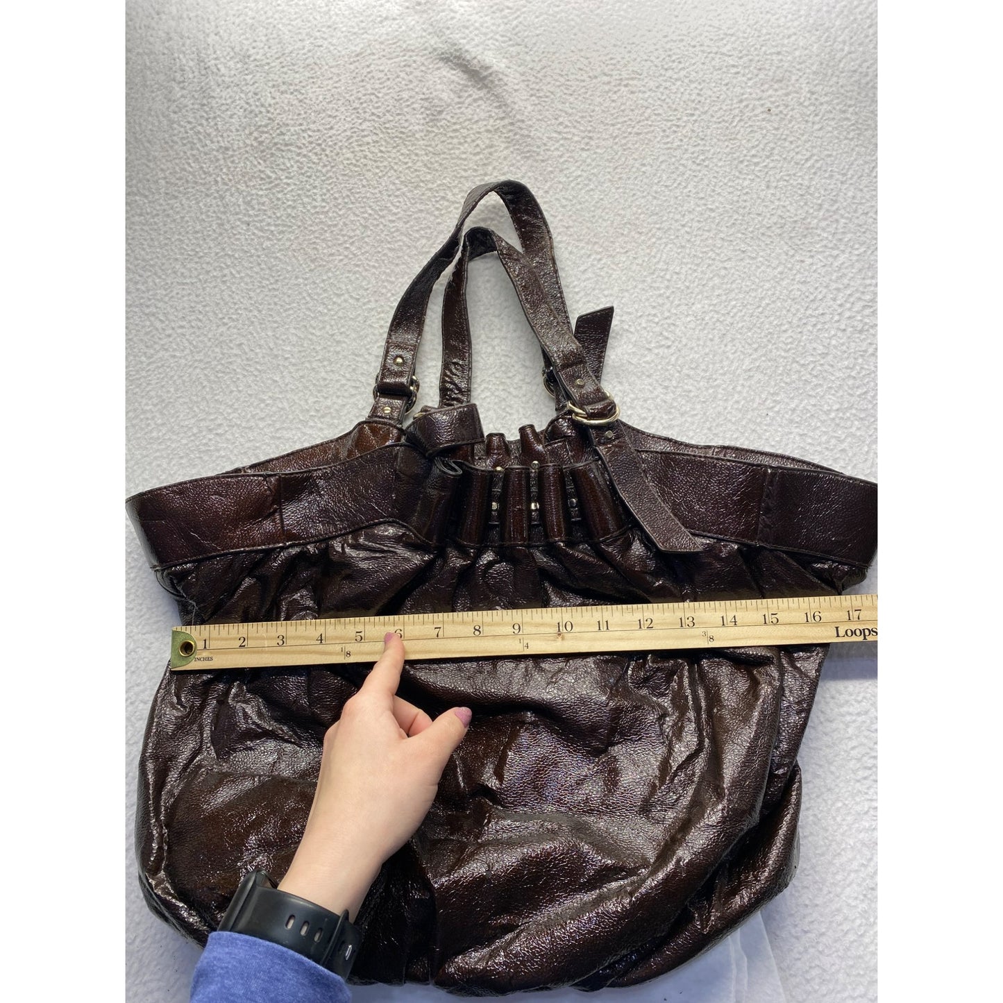 Loeffler Randall Brown Tote Bag With Dual Handles & Ruffle Detail #5963