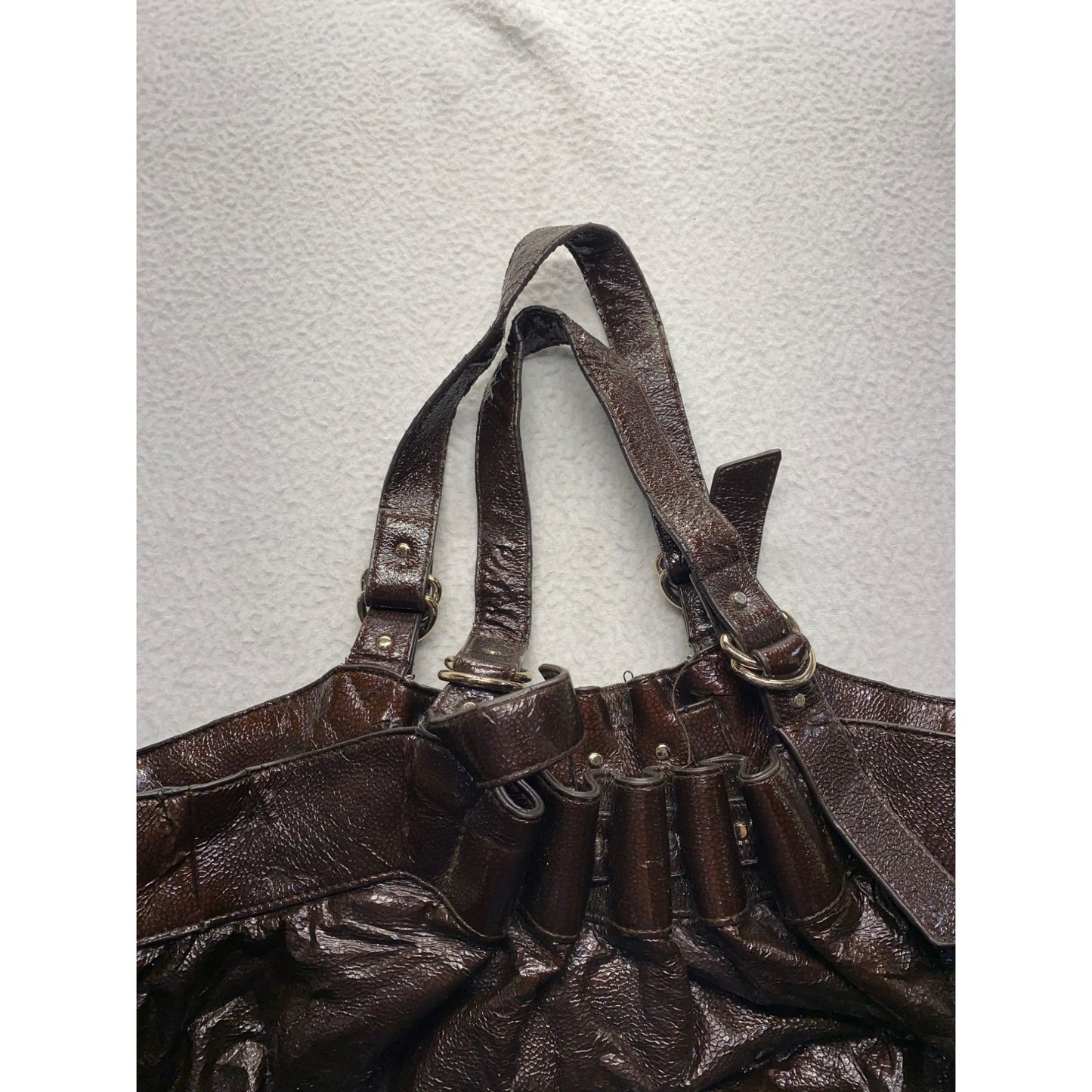 Loeffler Randall Brown Tote Bag With Dual Handles & Ruffle Detail #5963