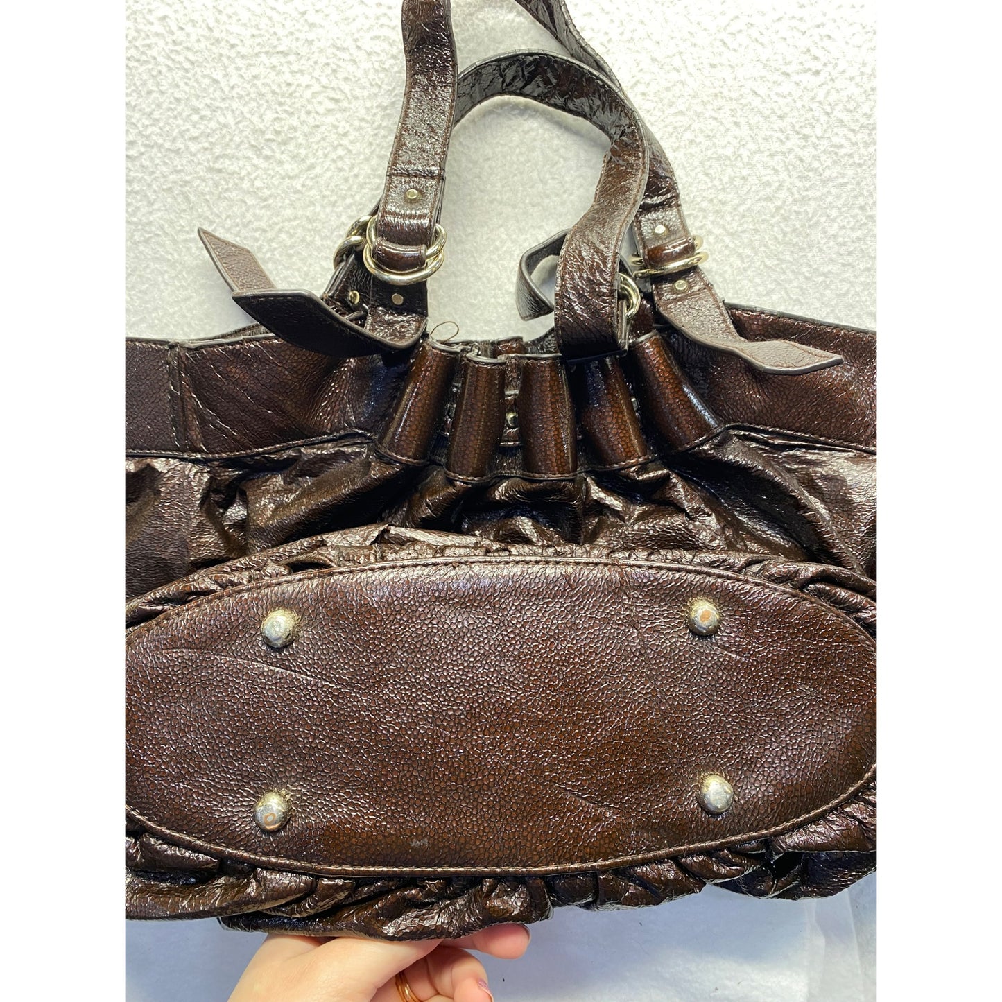 Loeffler Randall Brown Tote Bag With Dual Handles & Ruffle Detail #5963