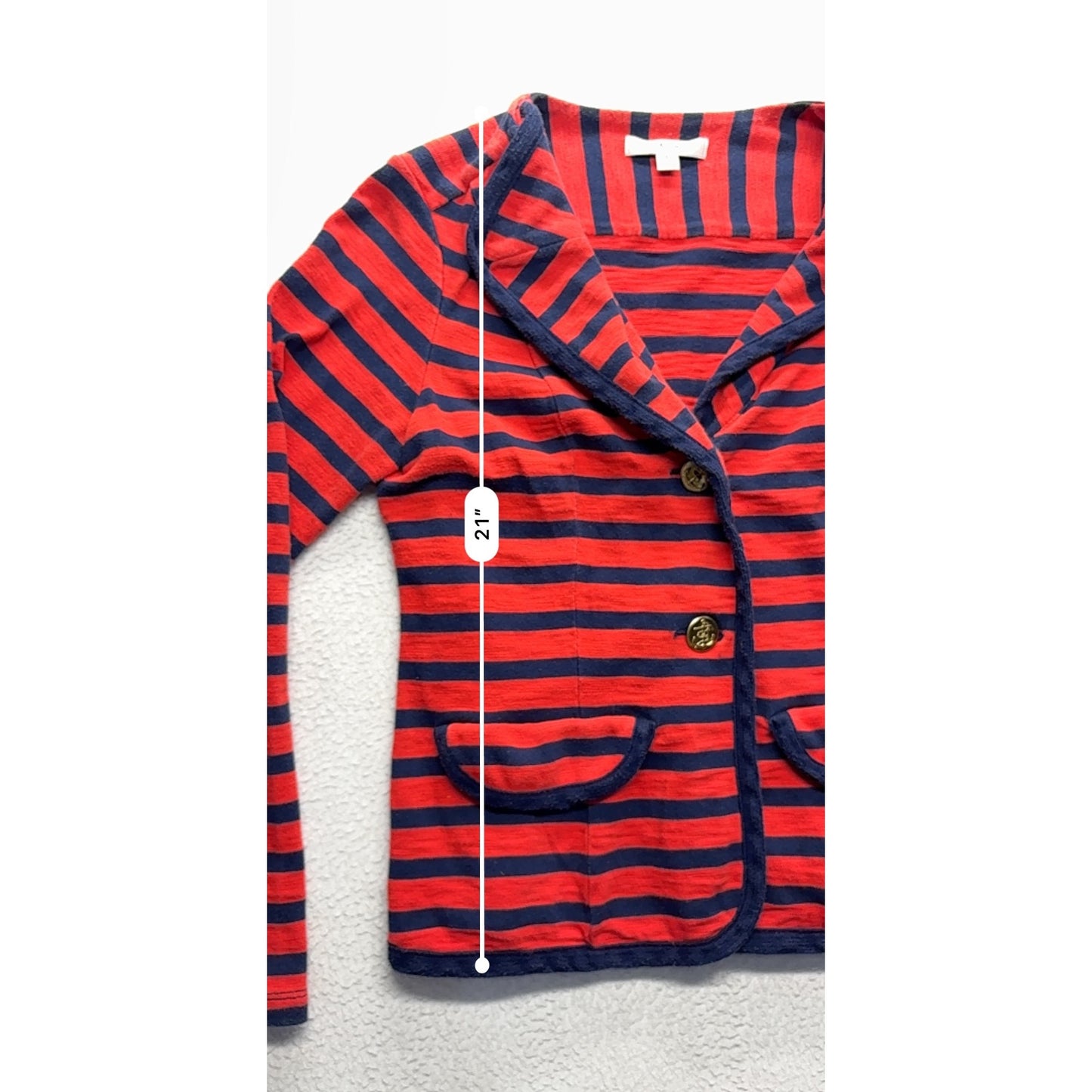 Cabi Womens Red & Navy Striped Cardigan Blazer #7694