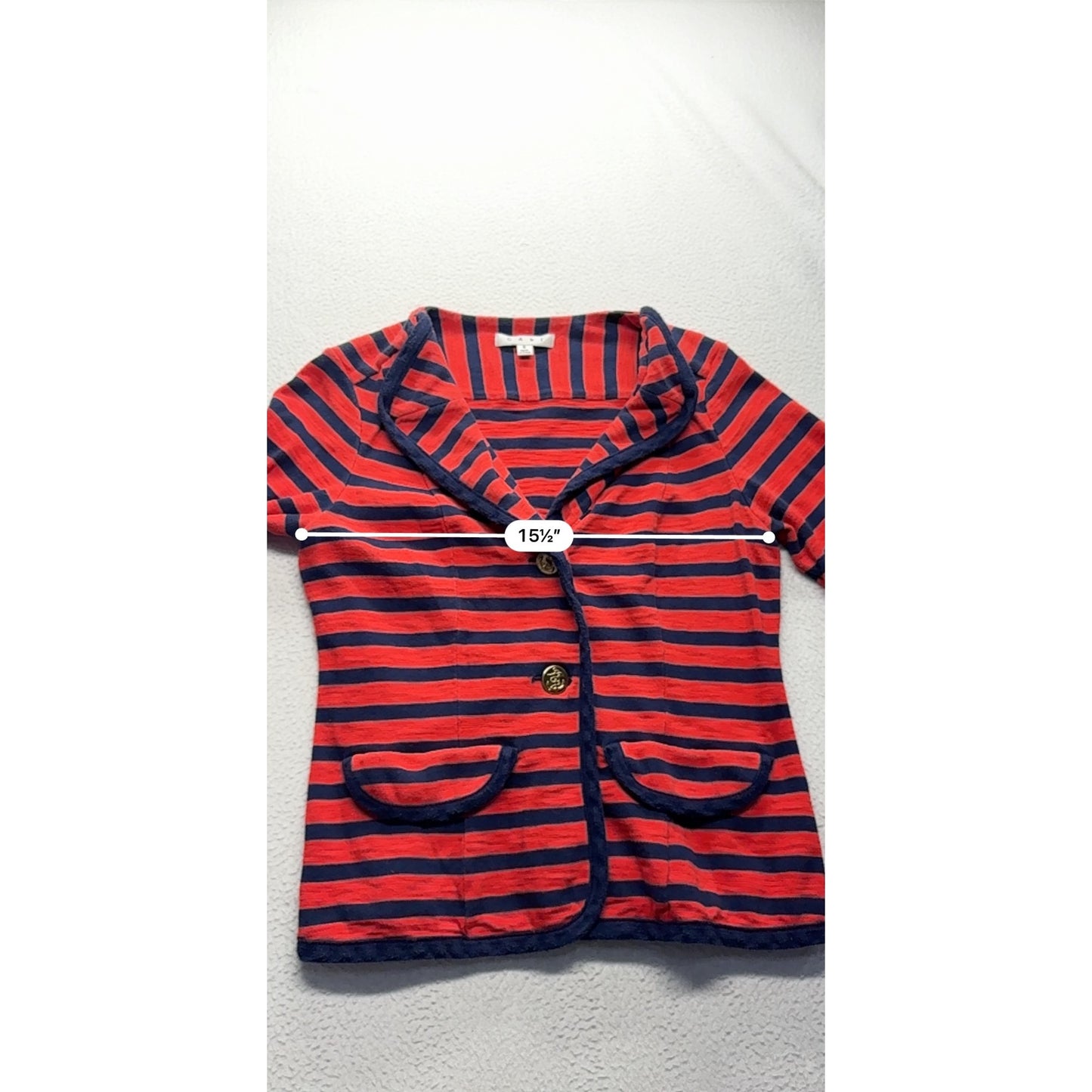 Cabi Womens Red & Navy Striped Cardigan Blazer #7694