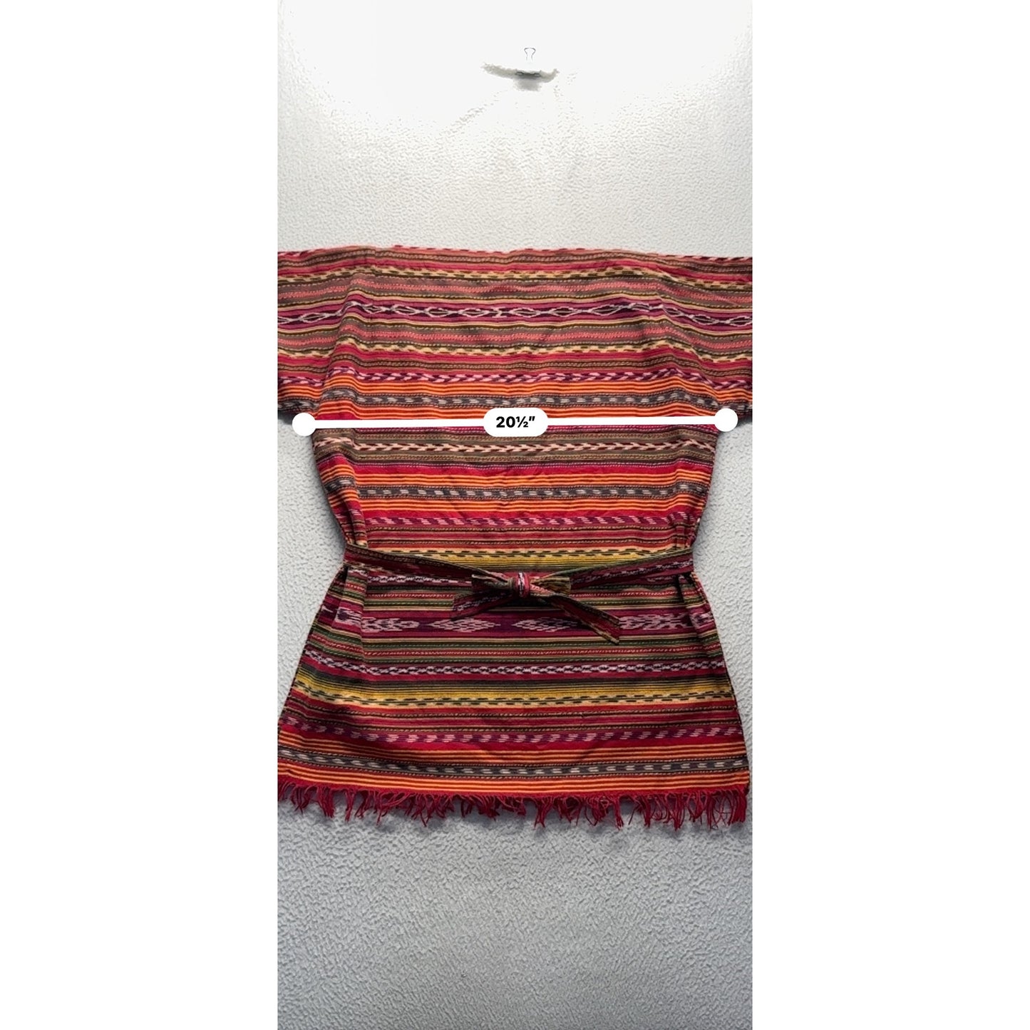 Handwoven Guatemalan Cotton Tunic With Fringe Hem & Waist Tie 84B