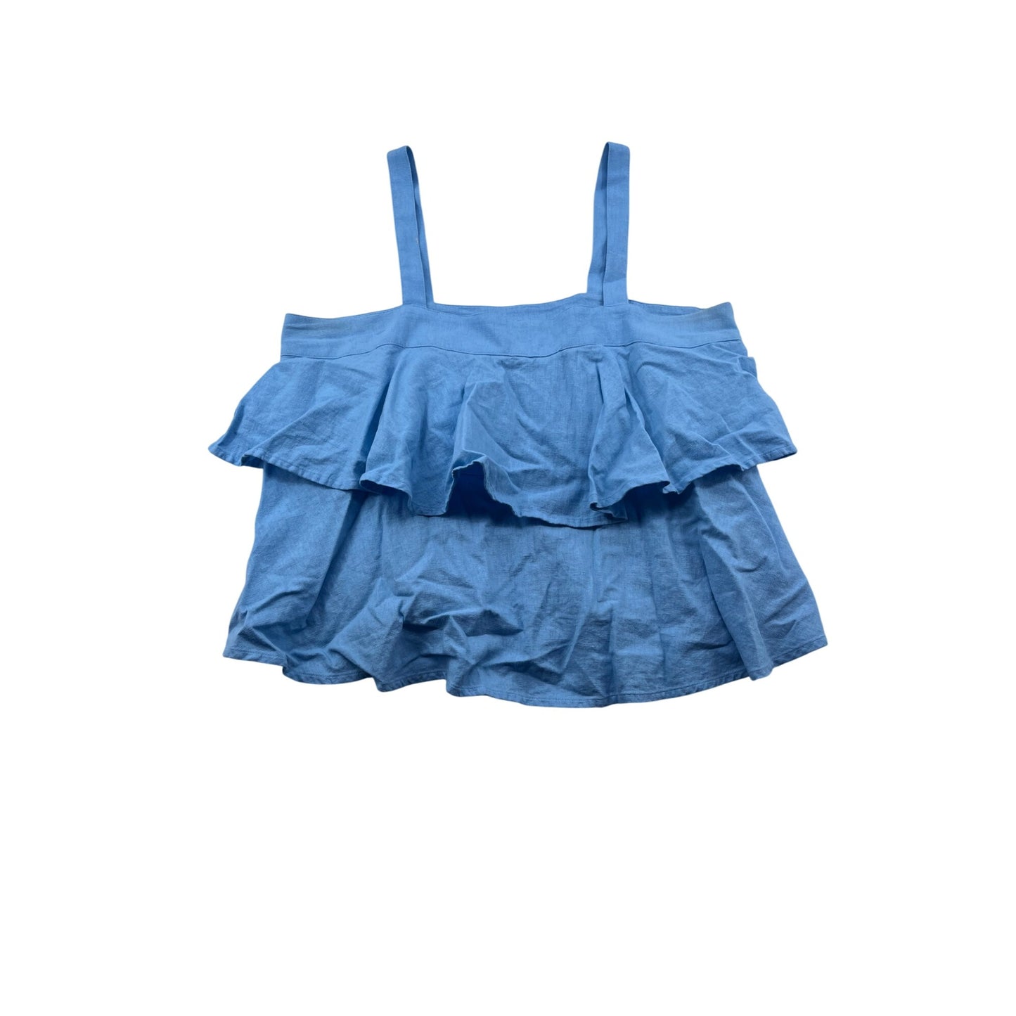 Womens Abound Blue Linen Ruffled Tank Top #6209