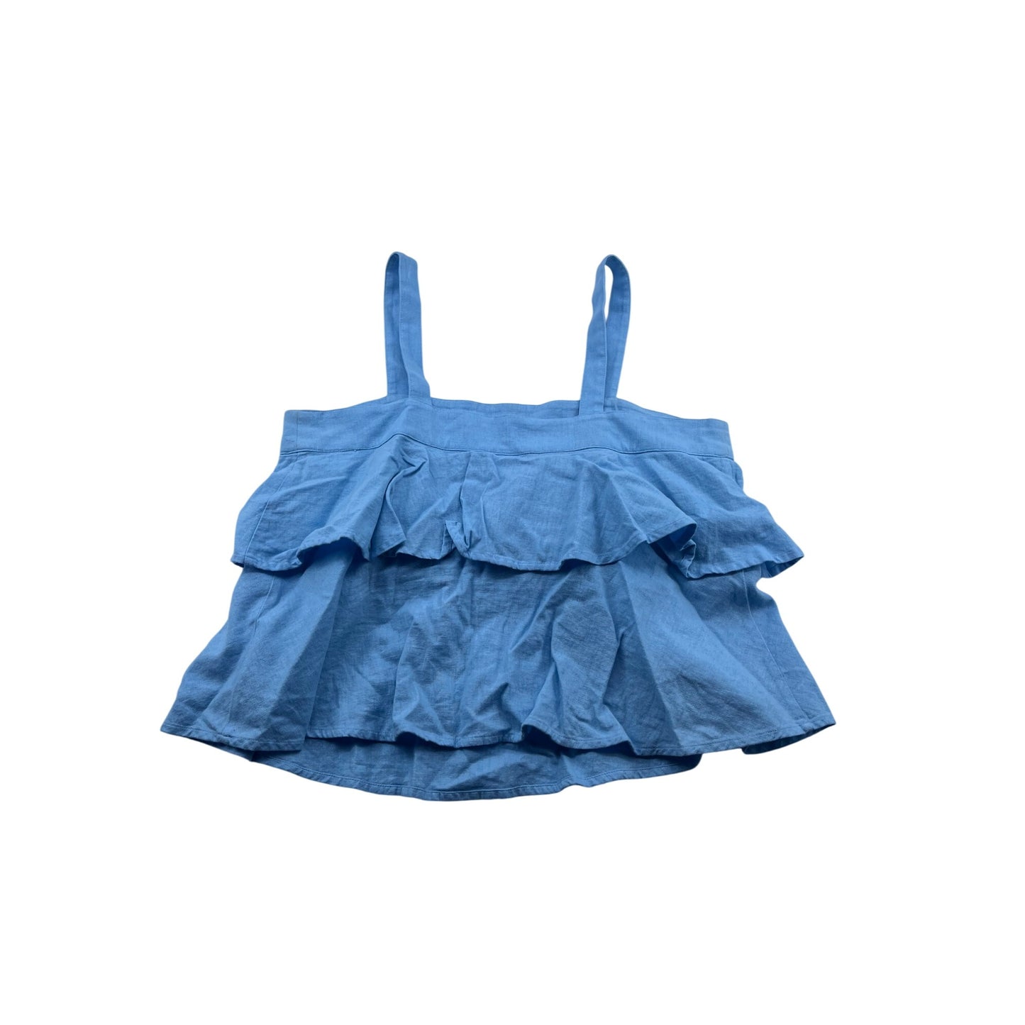 Womens Abound Blue Linen Ruffled Tank Top #6209