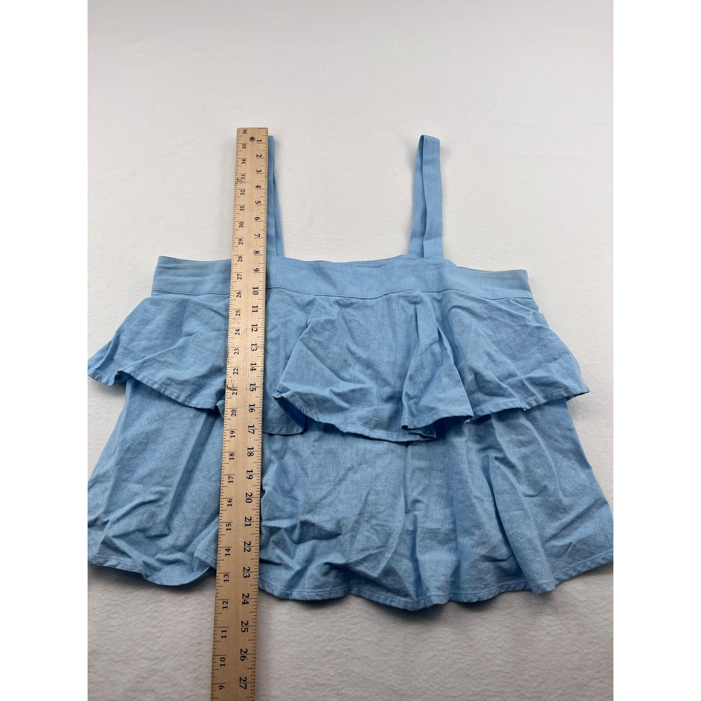 Womens Abound Blue Linen Ruffled Tank Top #6209