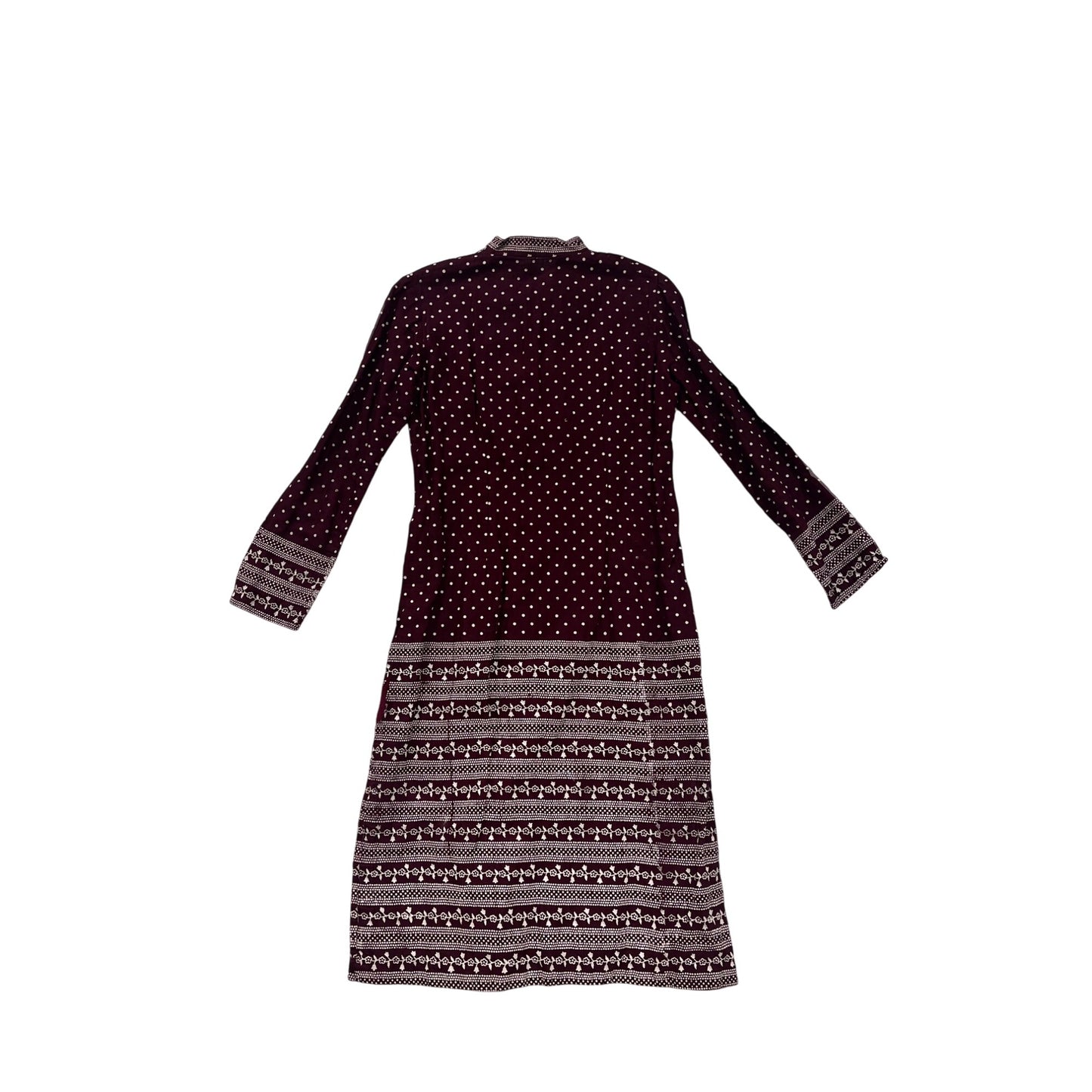 Maroon Polka Dot & Floral Print Long Sleeve Womens Small Tunic Dress #6685