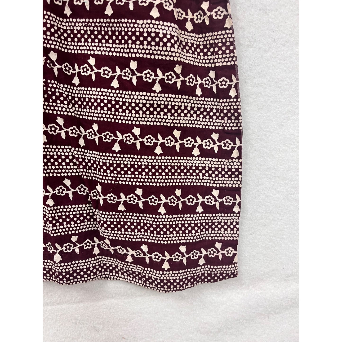 Maroon Polka Dot & Floral Print Long Sleeve Womens Small Tunic Dress #6685