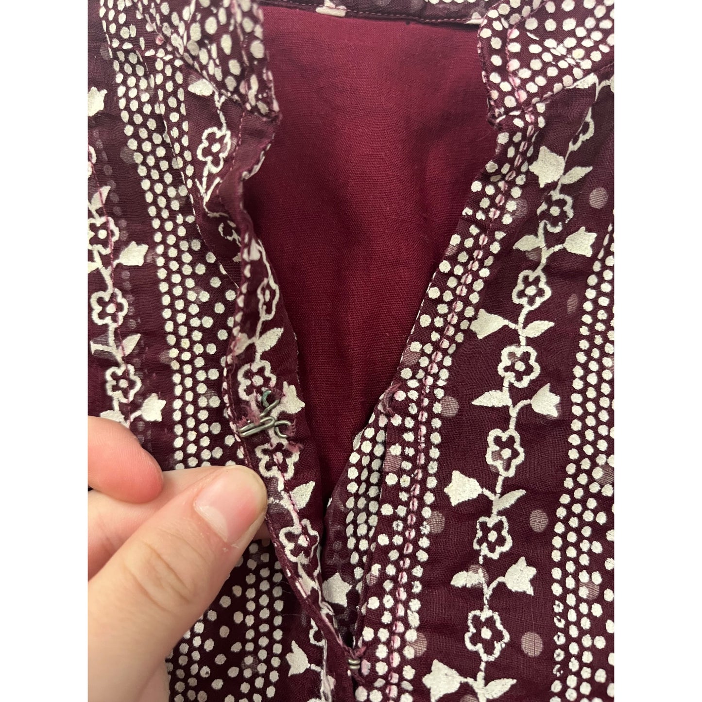 Maroon Polka Dot & Floral Print Long Sleeve Womens Small Tunic Dress #6685