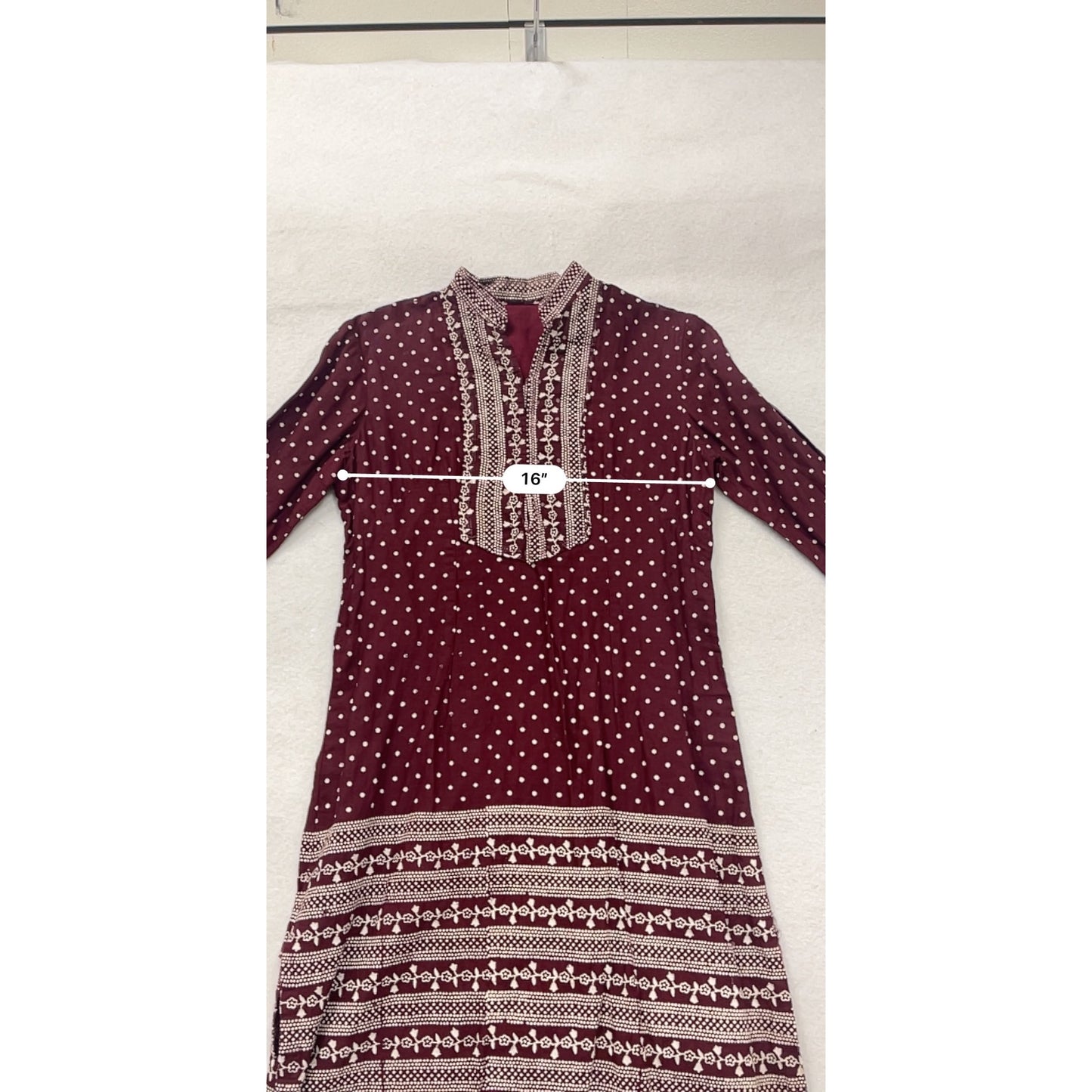 Maroon Polka Dot & Floral Print Long Sleeve Womens Small Tunic Dress #6685