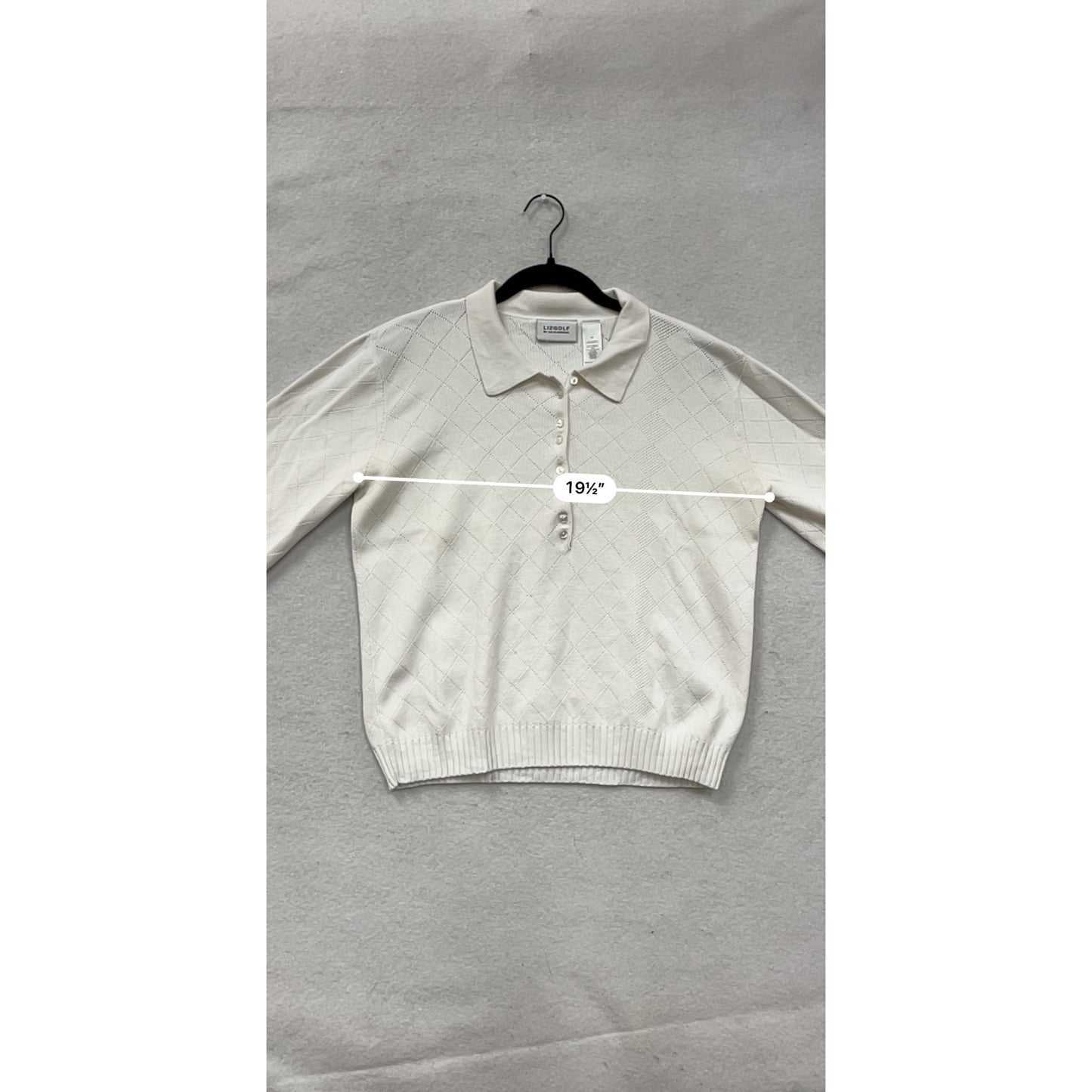 Lizgolf By Liz Claiborne White Diamond Knit Collared Sweater #8896