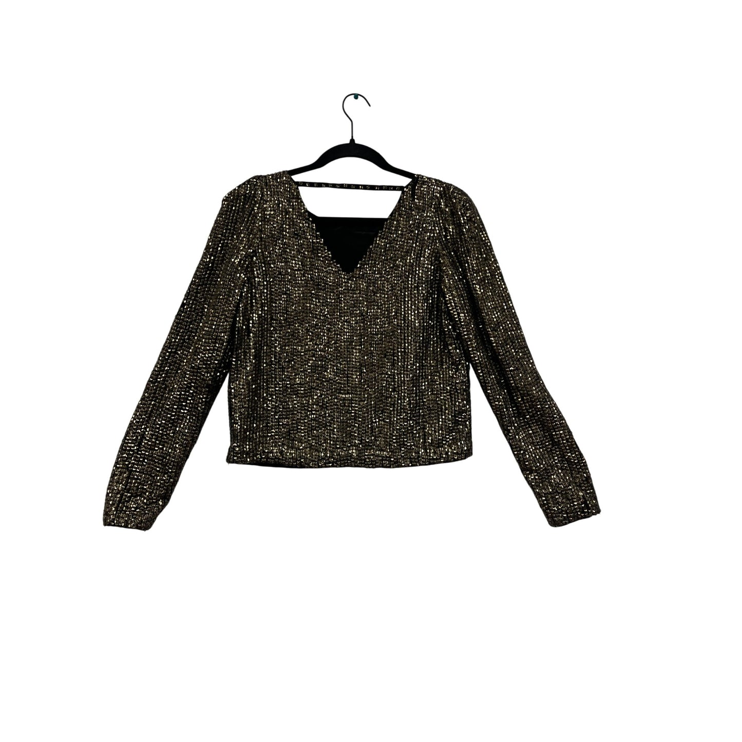 Joie Black & Gold Sequin Long Sleeve Square Neck Top #6069