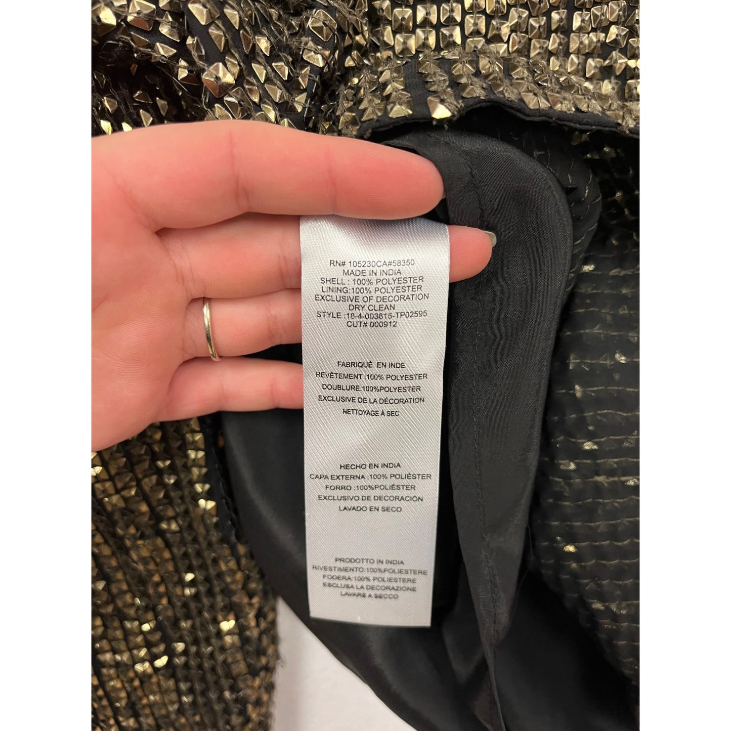Joie Black & Gold Sequin Long Sleeve Square Neck Top #6069
