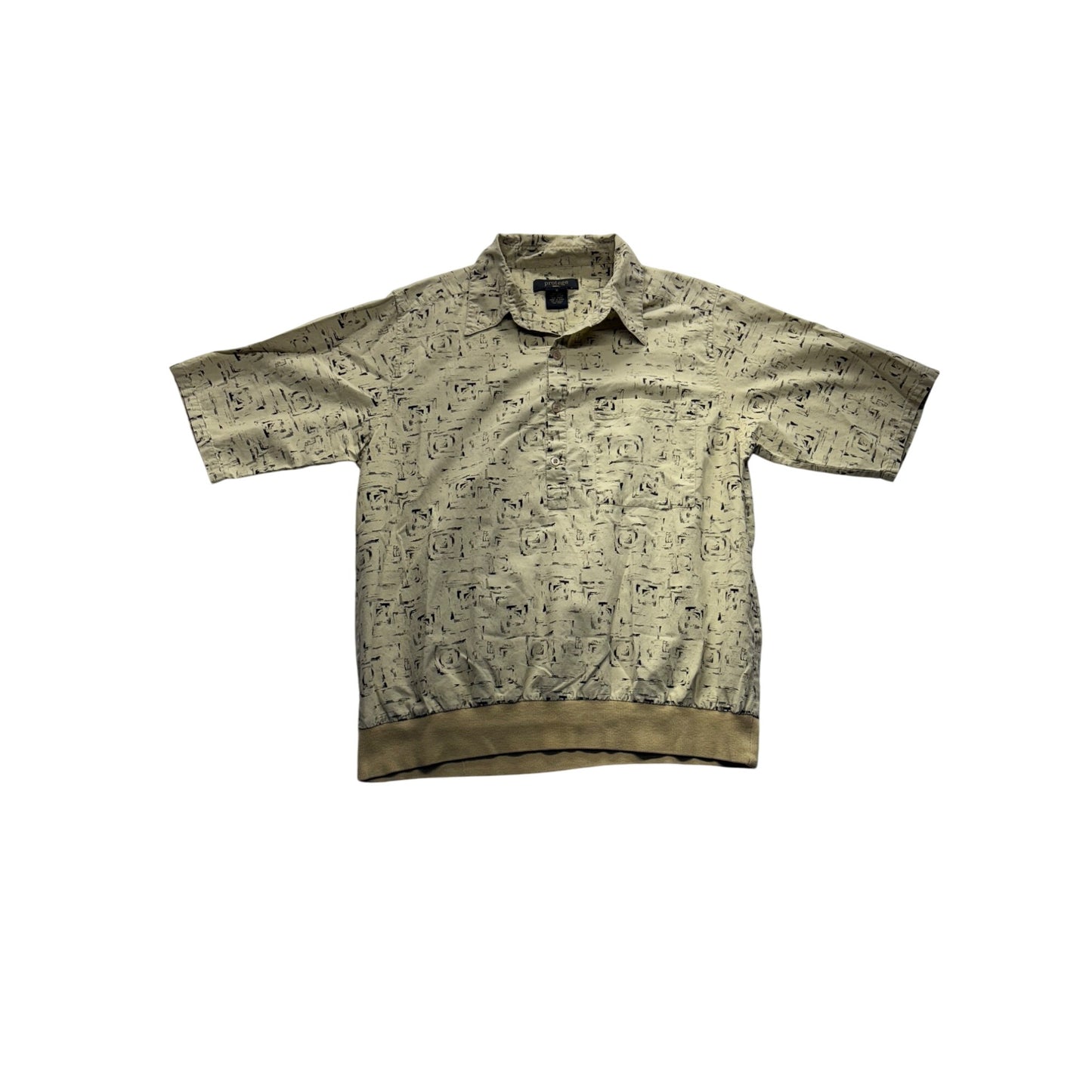 Vintage Protégé Mens M Beige Abstract Silk/Cotton Polo #7447