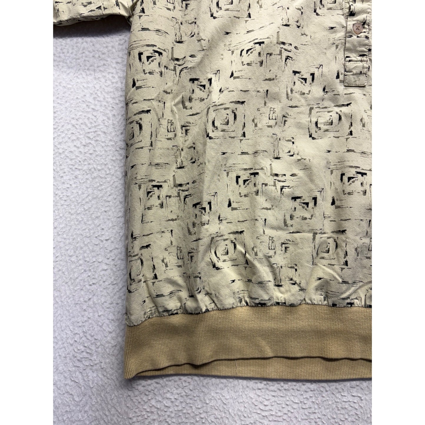 Vintage Protégé Mens M Beige Abstract Silk/Cotton Polo #7447